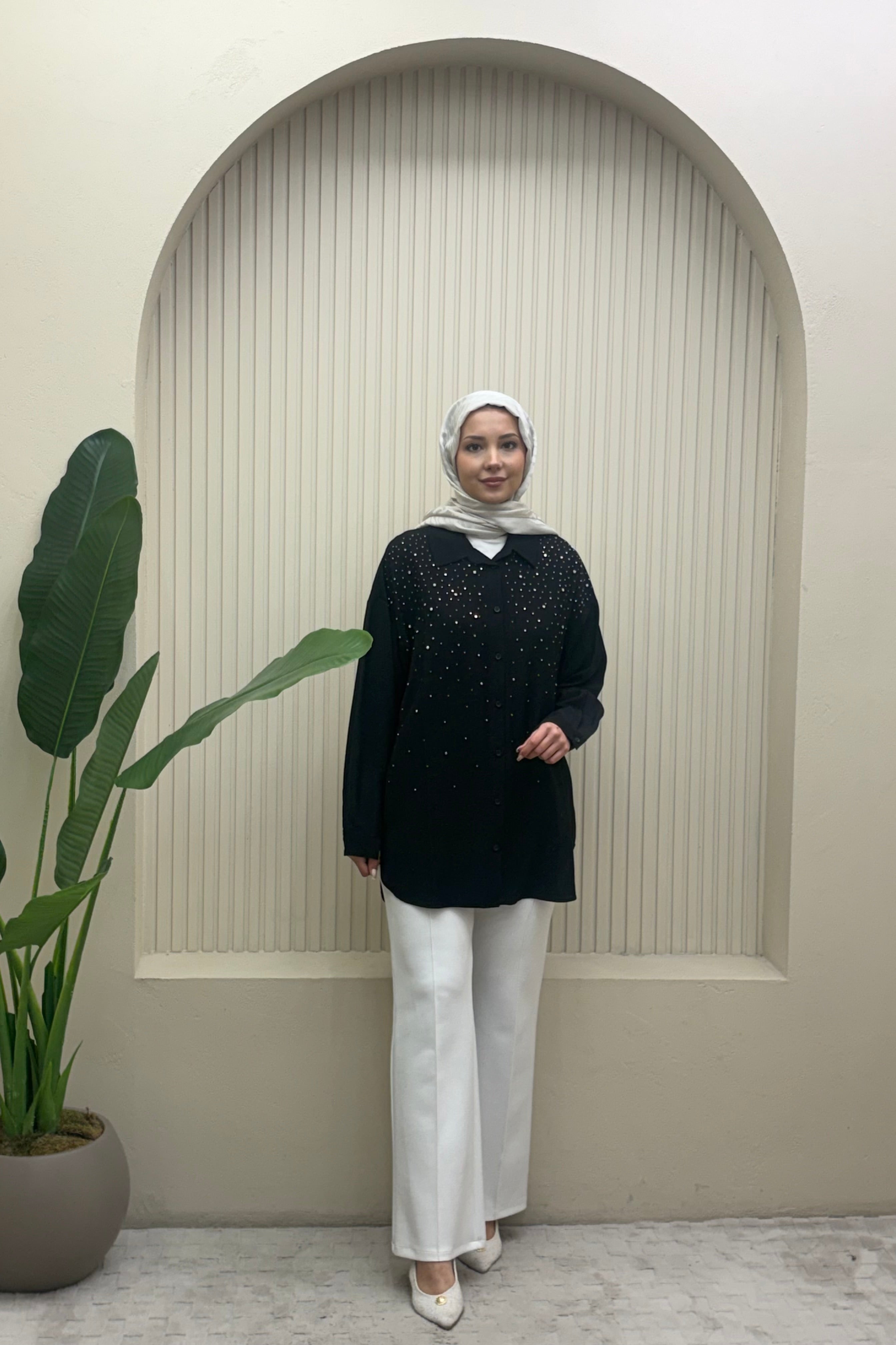 Taşlı Oversize Gömlek