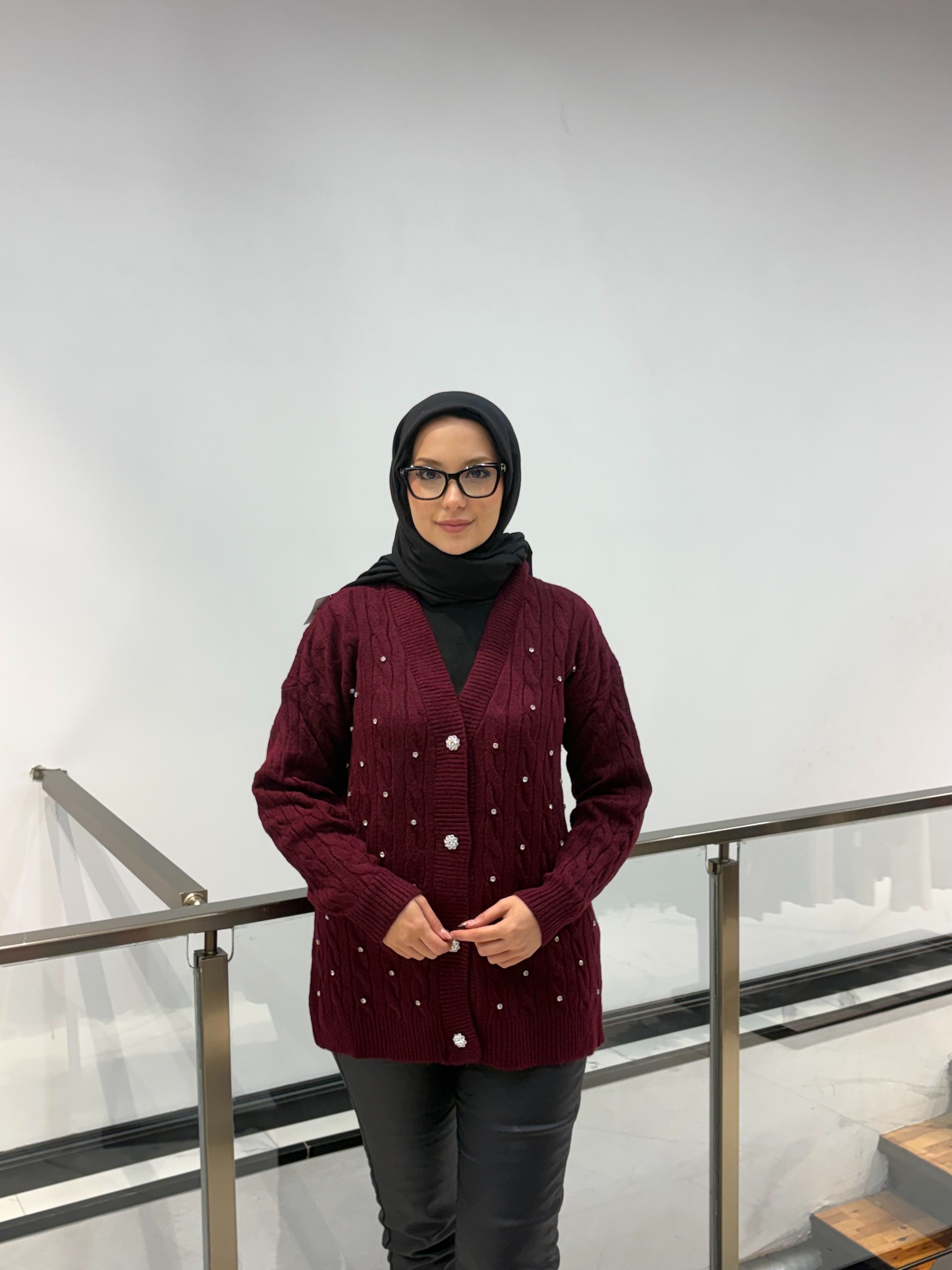 Saç Örgü Taşlı Hırka