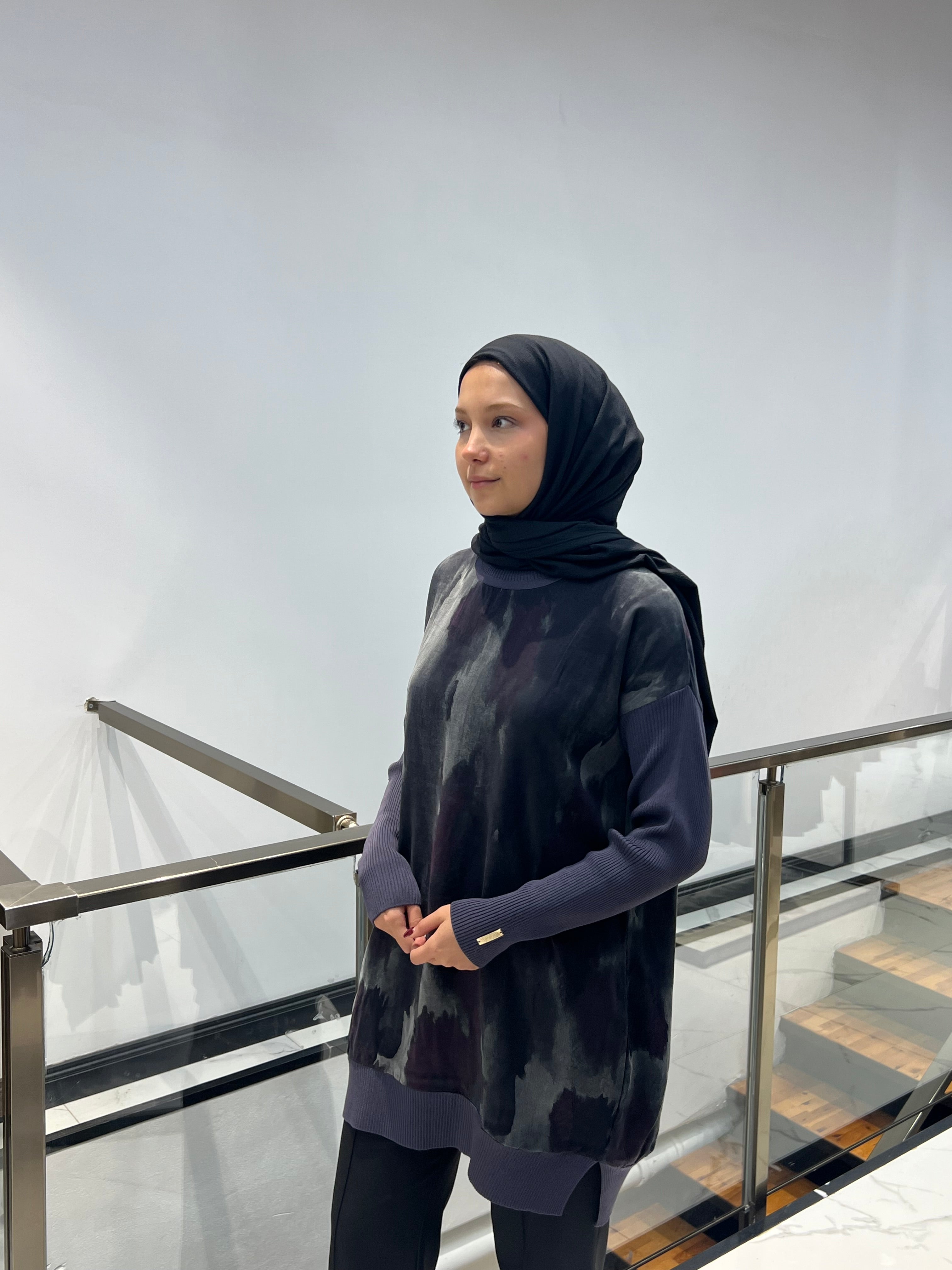 Triko Kollu Desenli Tunik