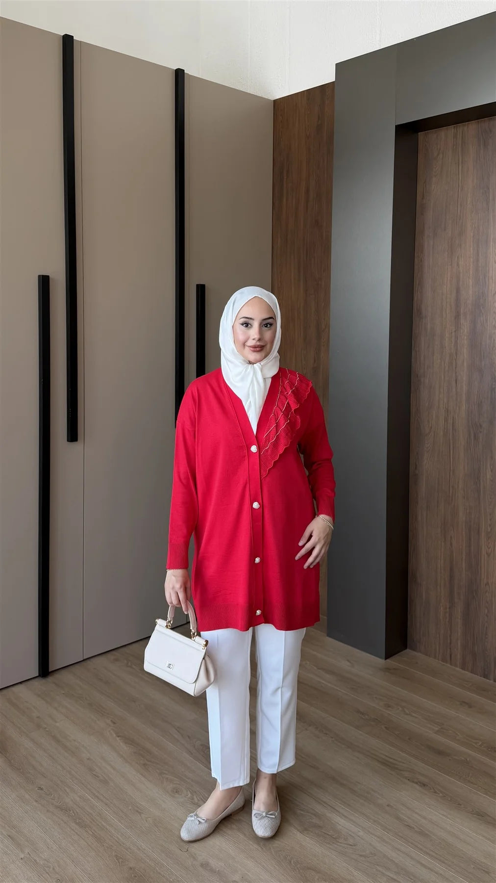 Kalp Düğmeli Merserize Hırka