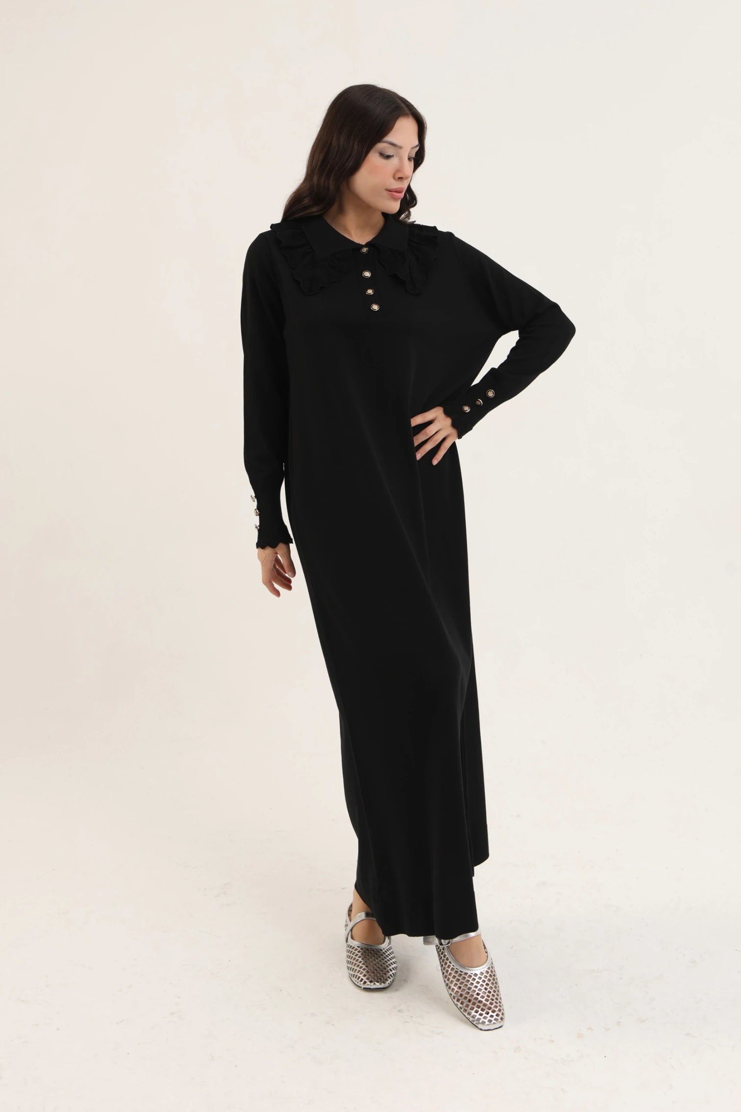 Dantel Yaka Merserize Elbise