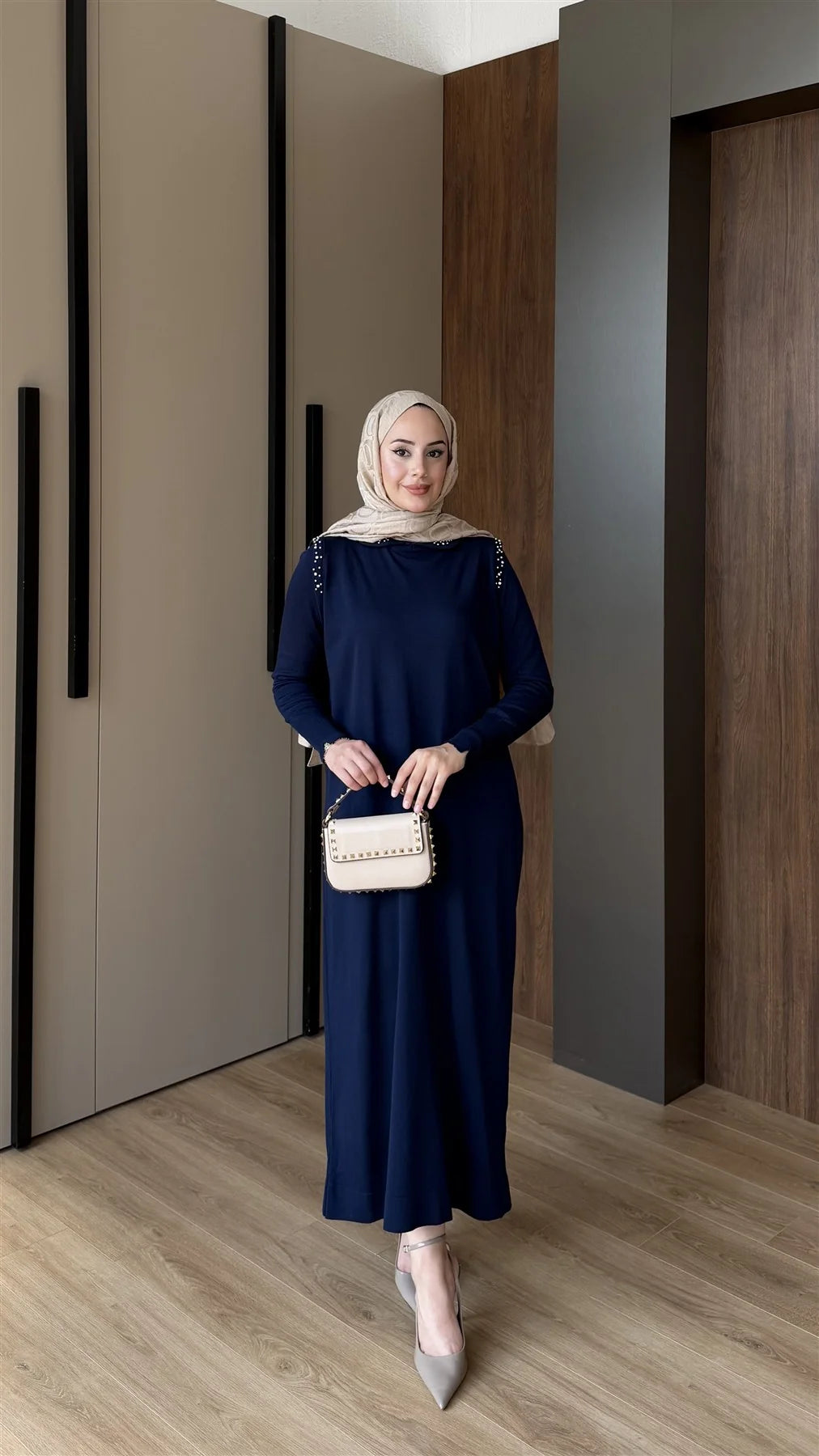 Bebe Yaka Taş Detaylı Merserize Elbise