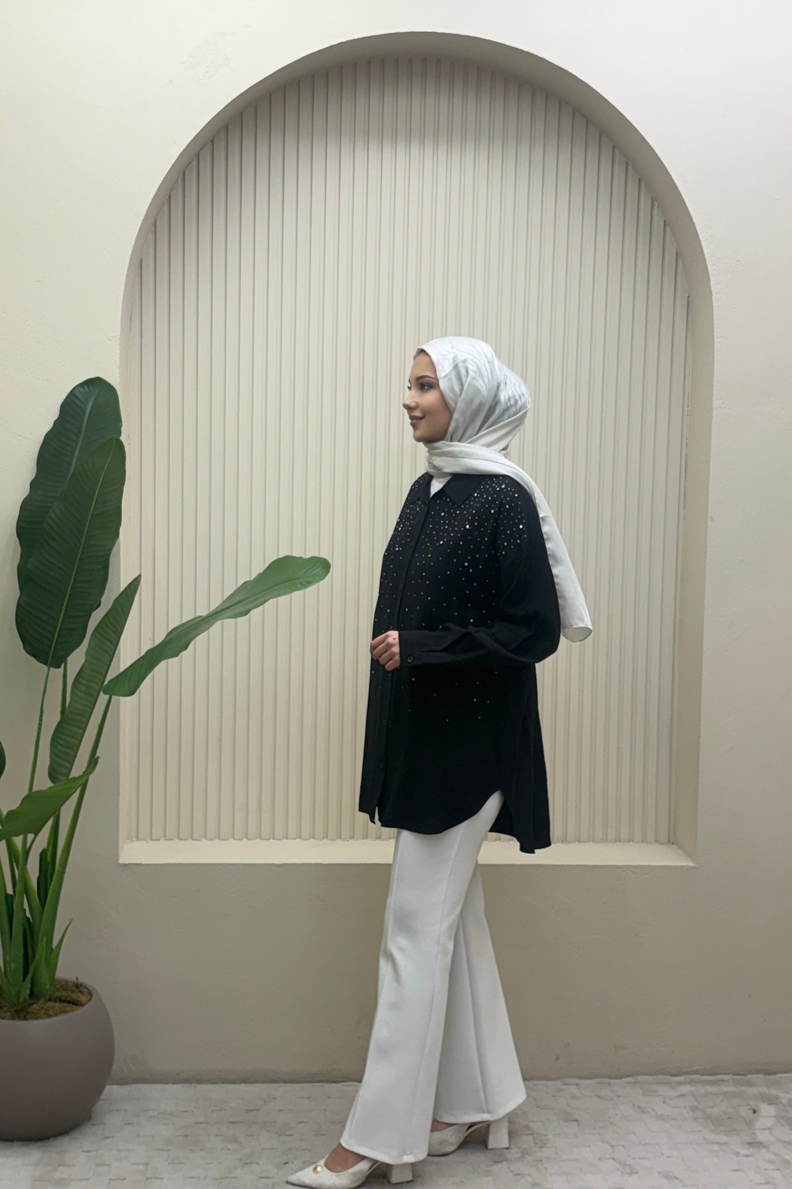 Taşlı Oversize Gömlek