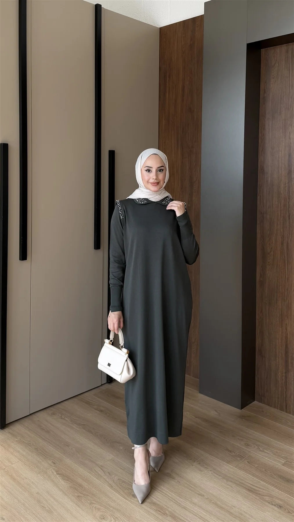 Bebe Yaka Taş Detaylı Merserize Elbise