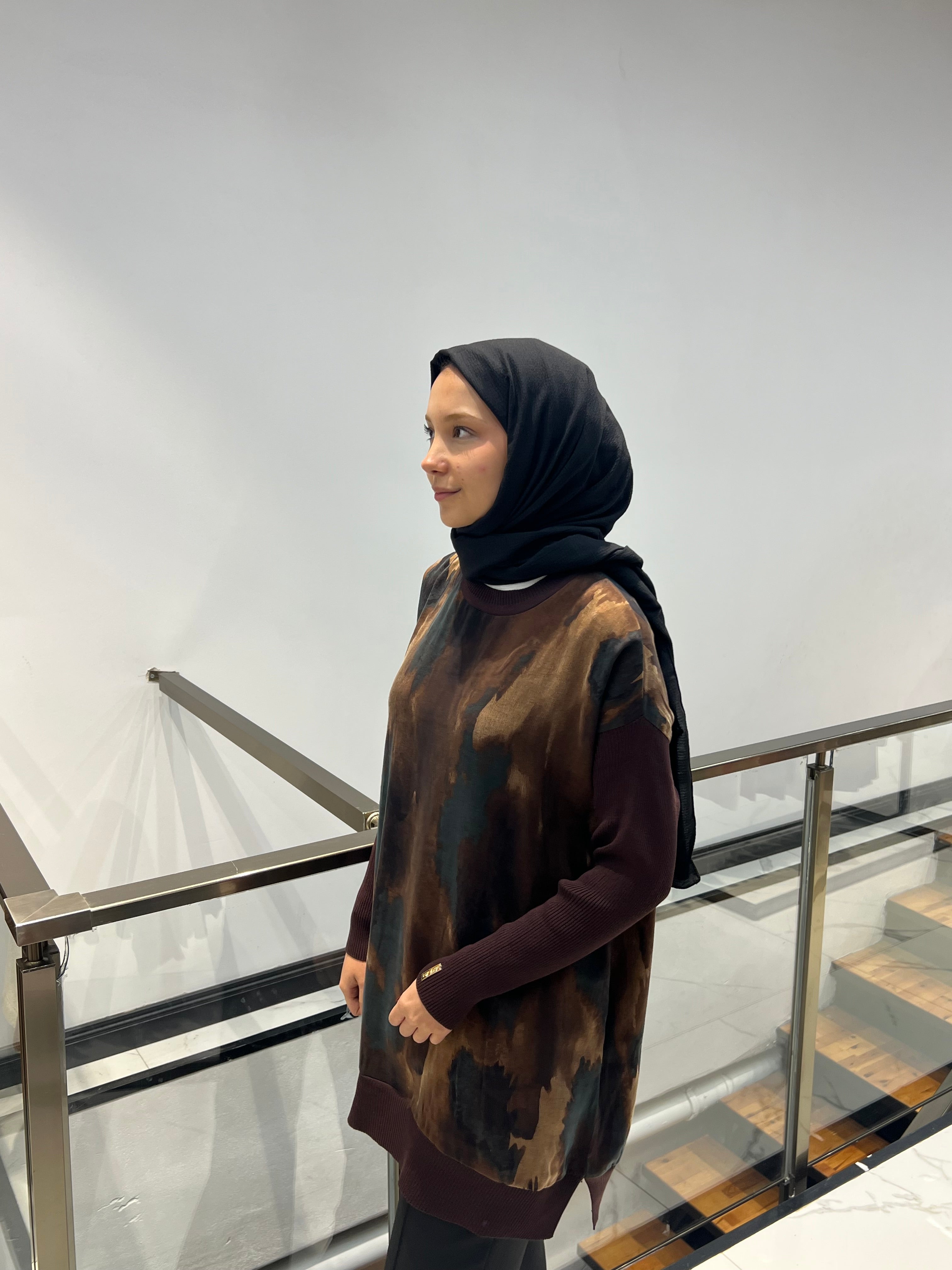 Triko Kollu Desenli Tunik