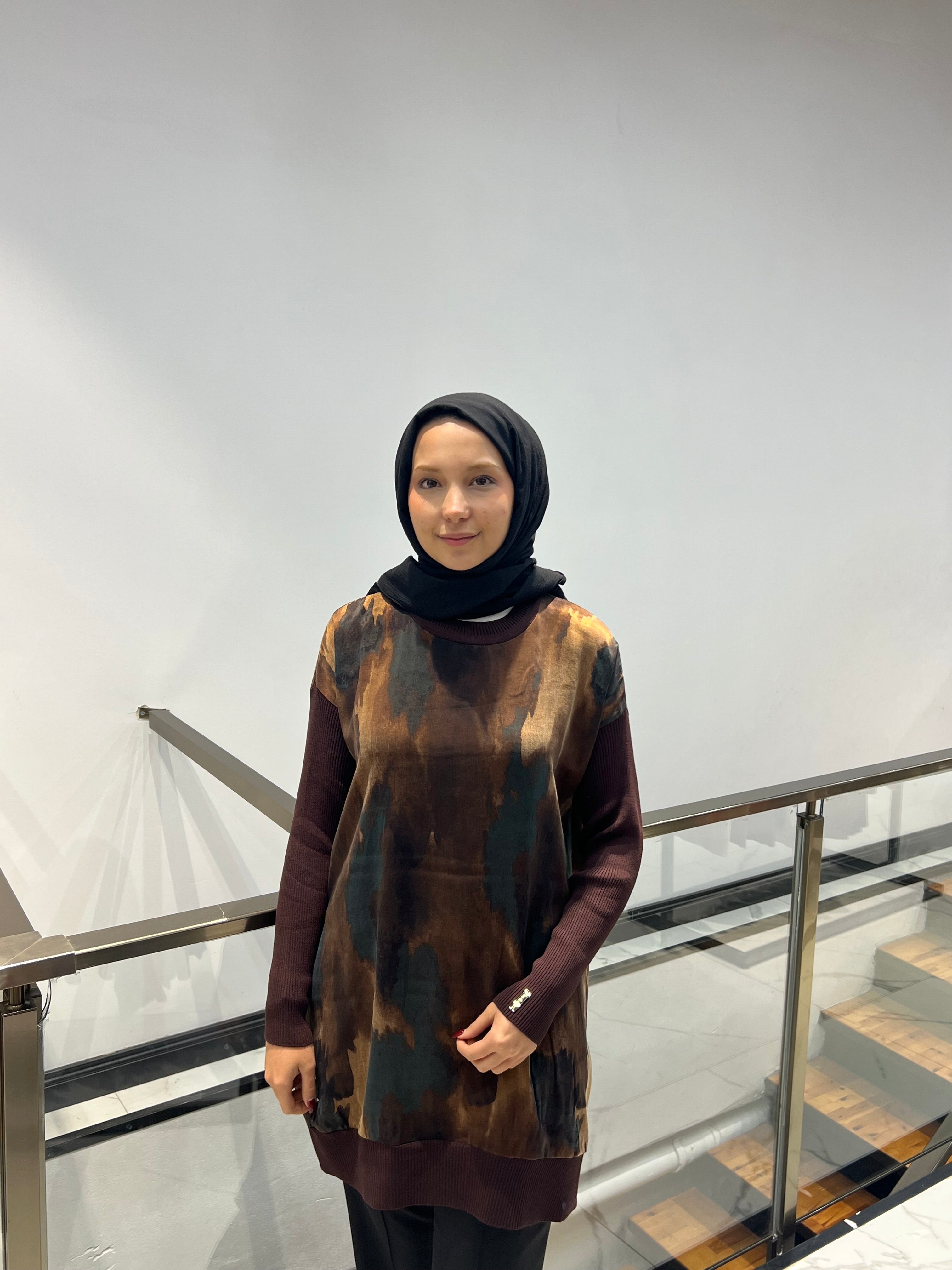 Triko Kollu Desenli Tunik