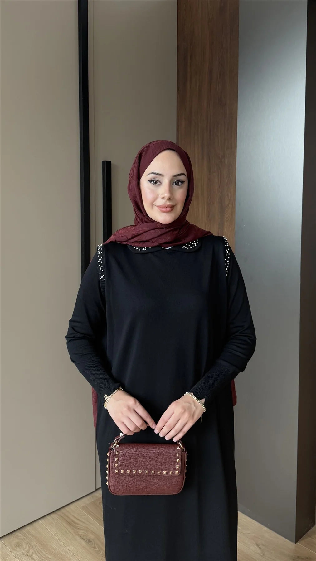 Bebe Yaka Taş Detaylı Merserize Elbise