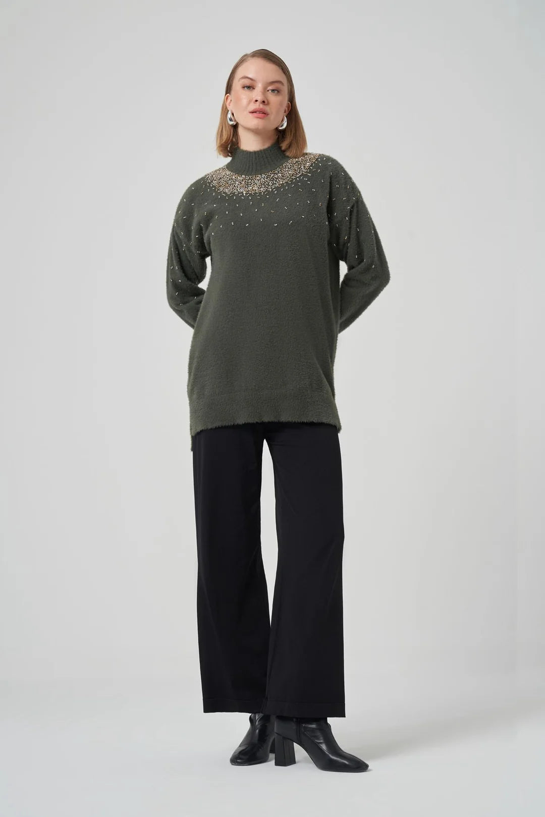 Nuss 7003 Taş Detaylı Angora Kazak