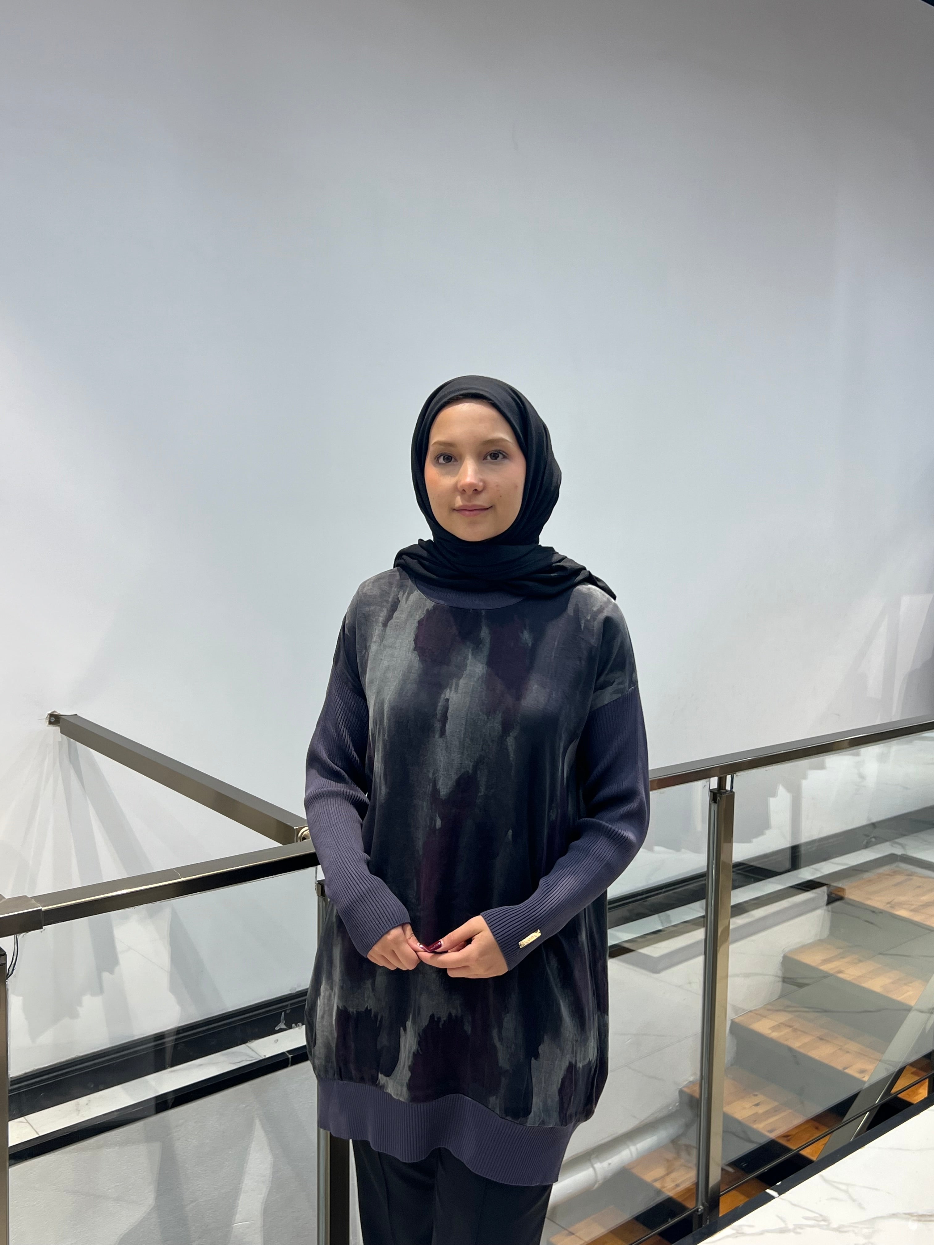 Triko Kollu Desenli Tunik