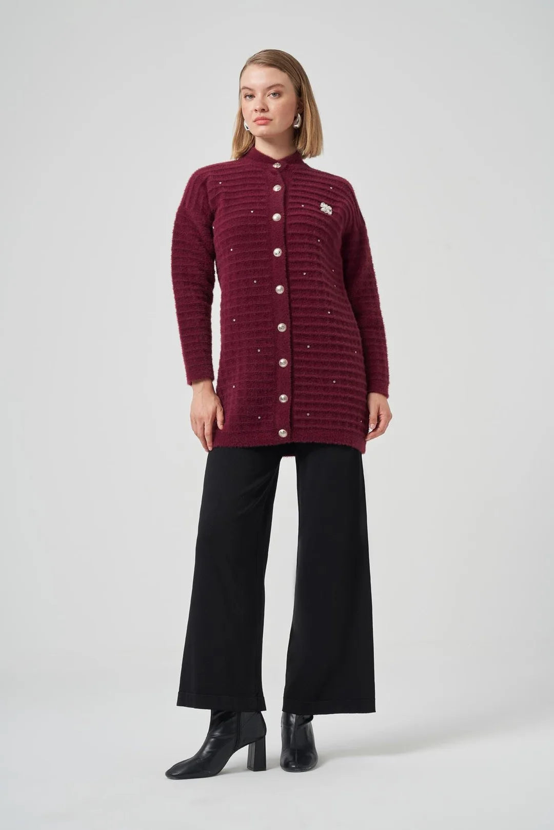 Nuss 7010 Serpme Taş İşlemeli Hırka