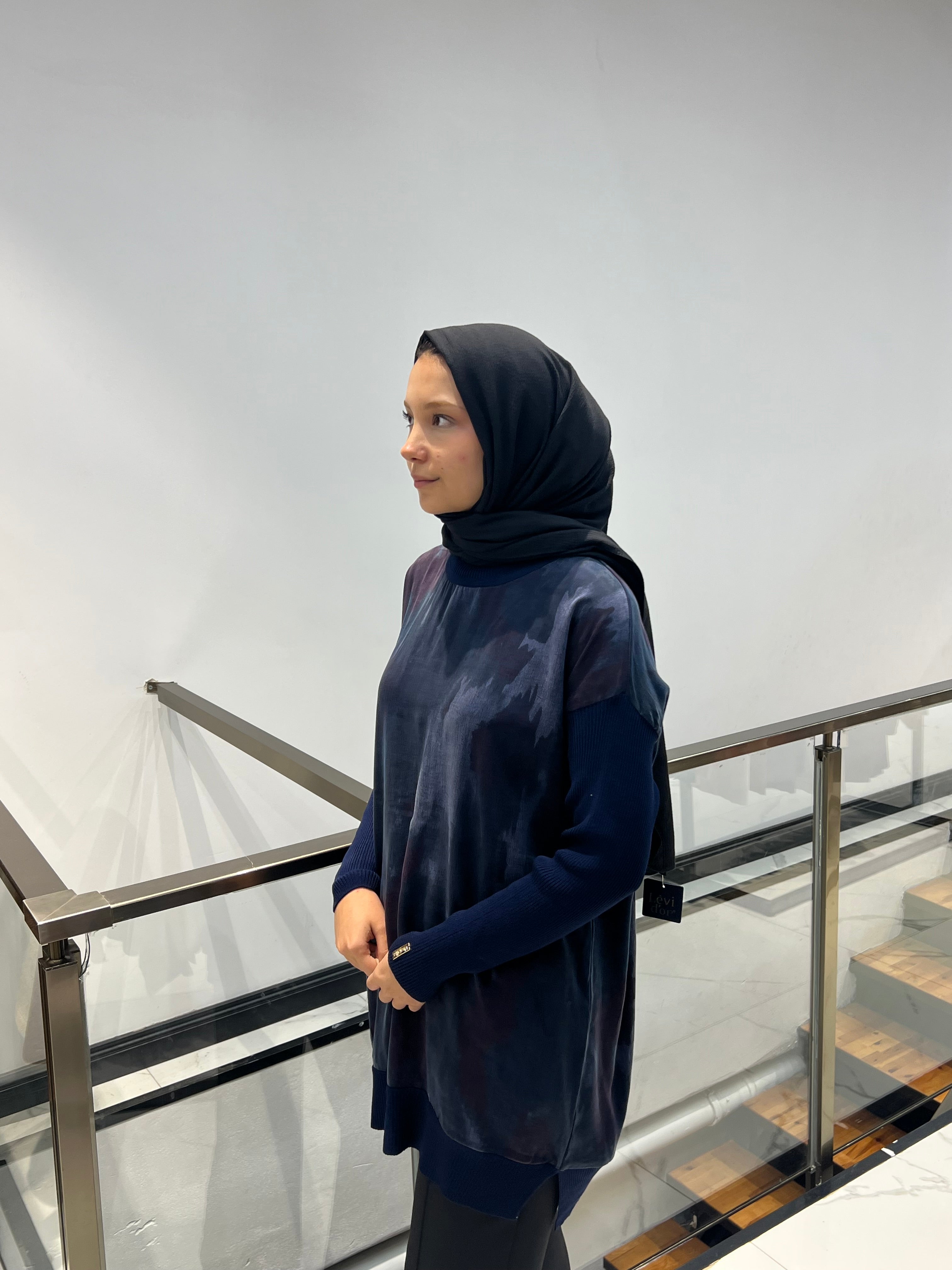 Triko Kollu Desenli Tunik