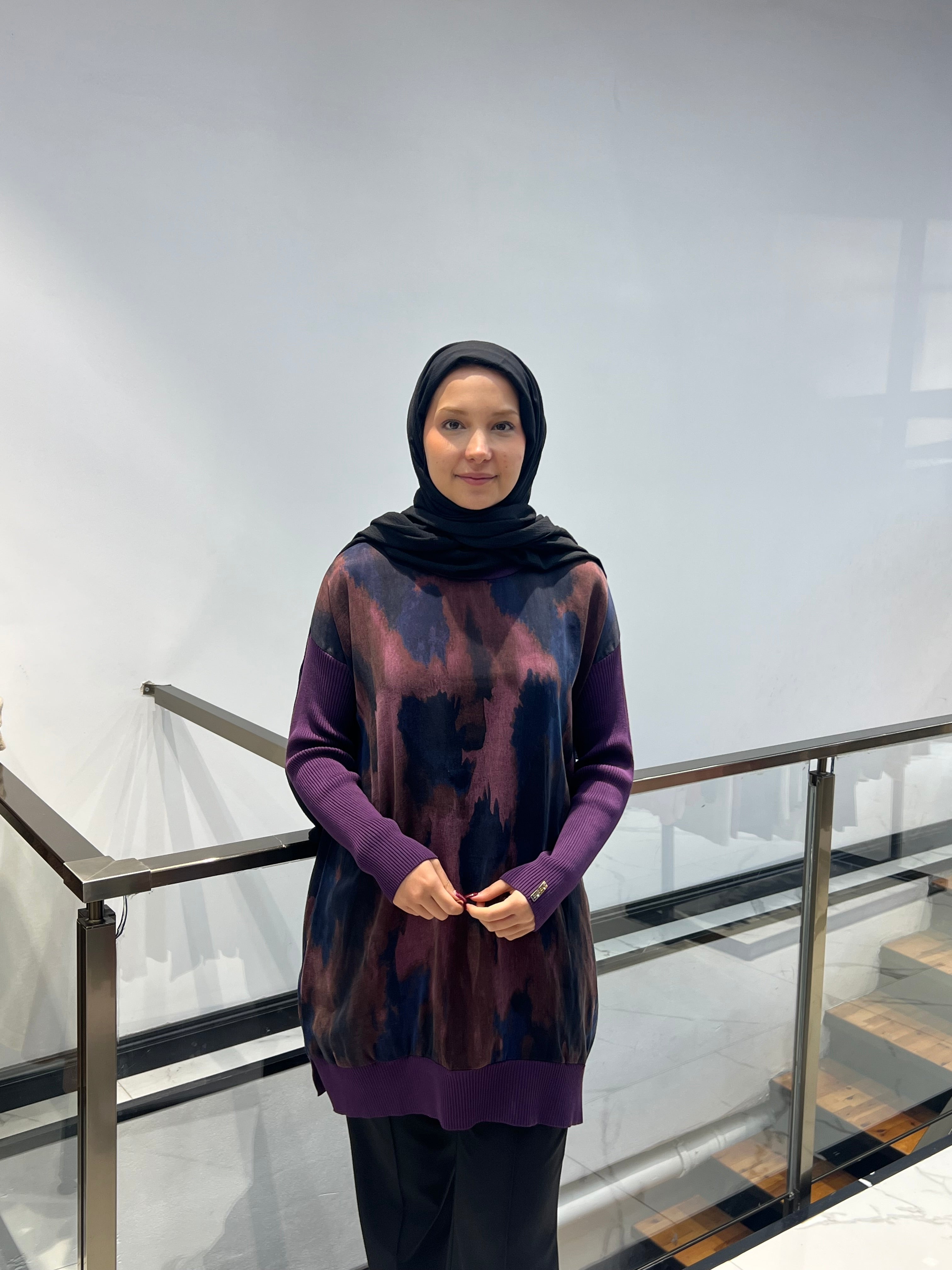 Triko Kollu Desenli Tunik