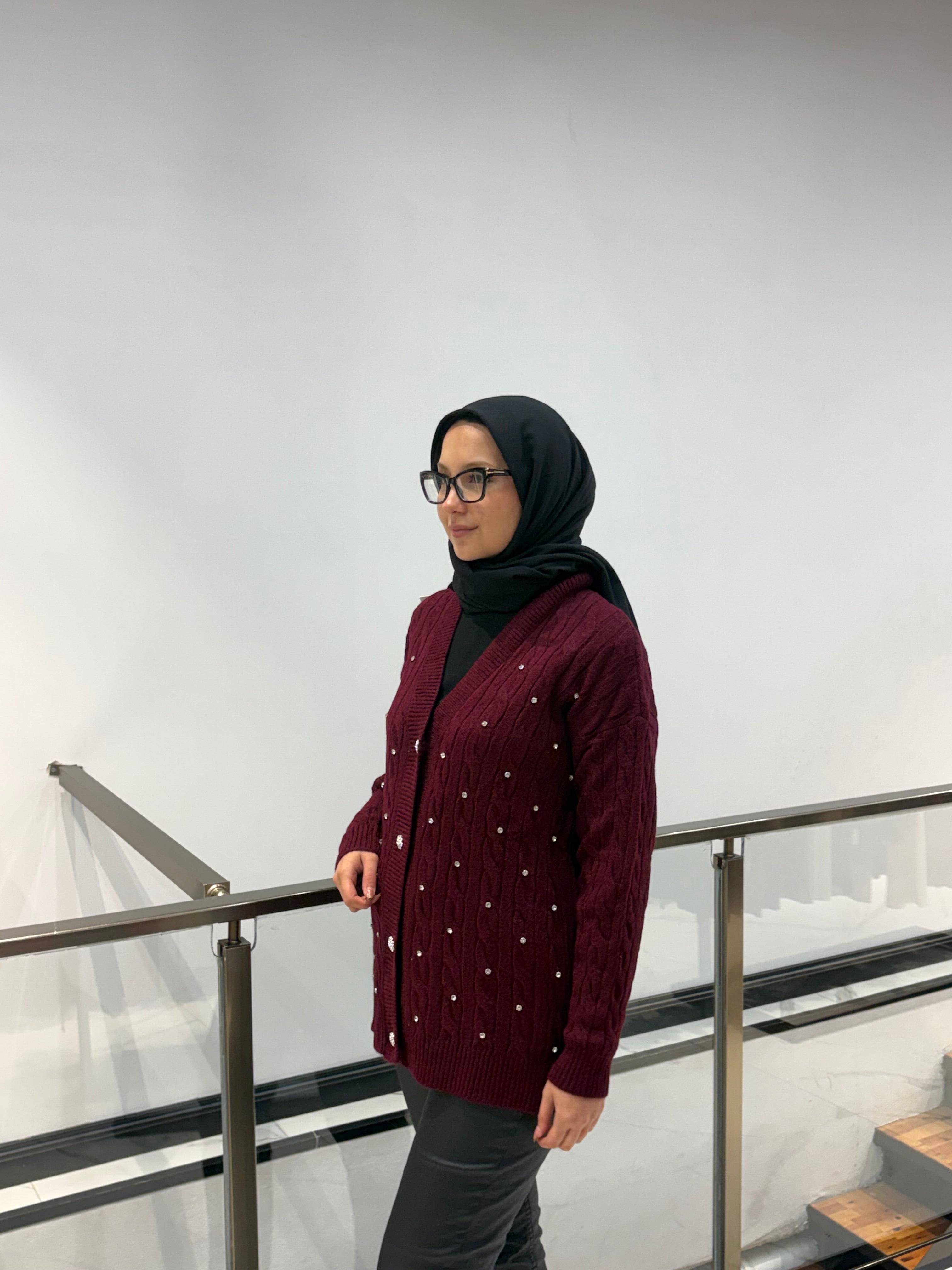 Saç Örgü Taşlı Hırka