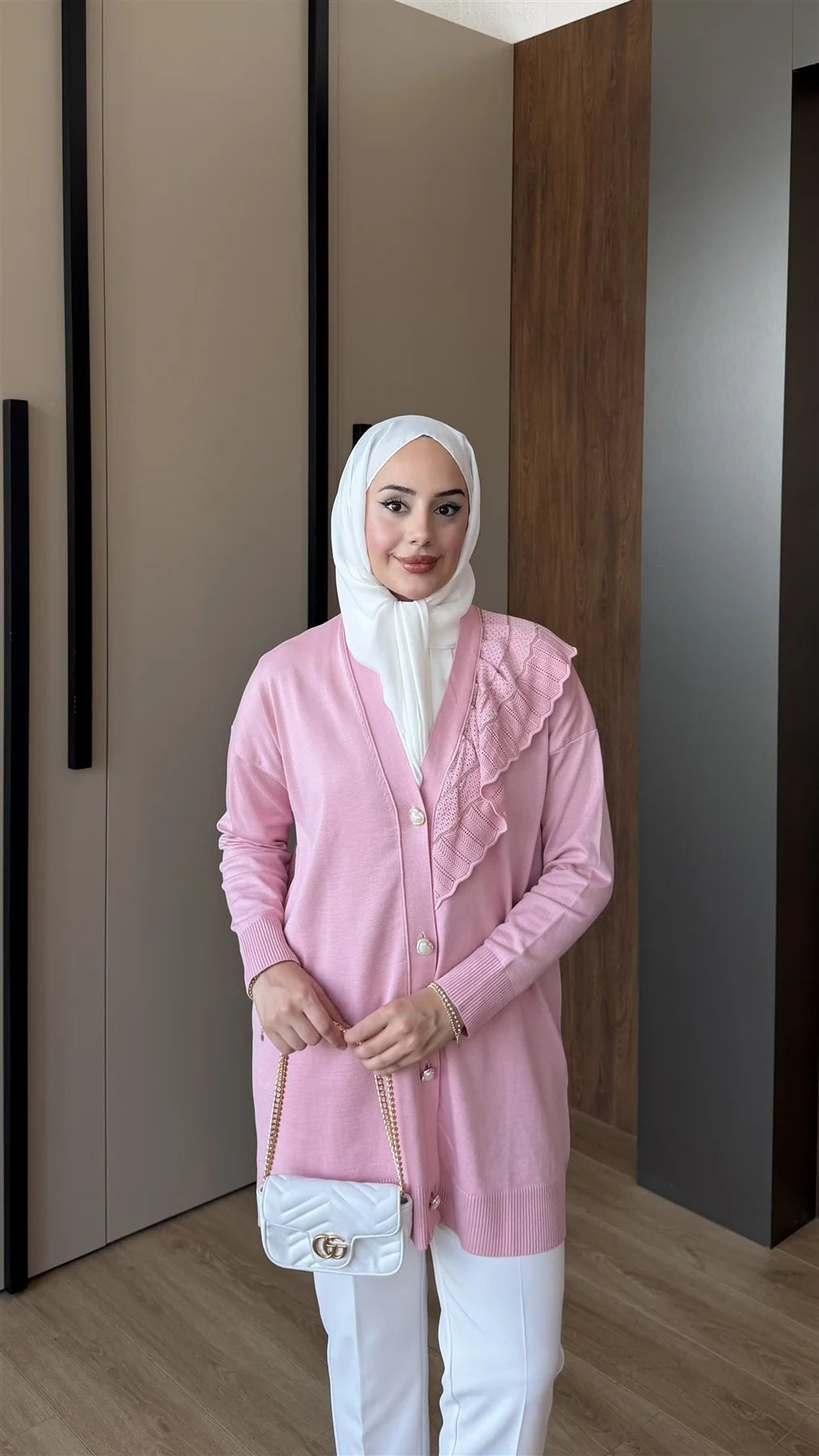 Kalp Düğmeli Merserize Hırka