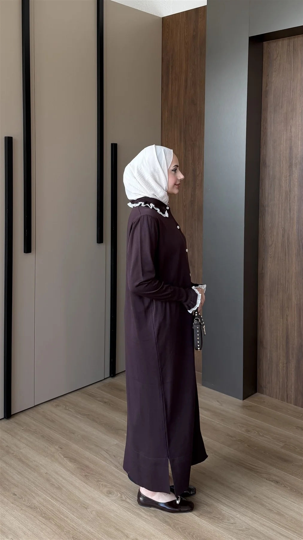 Dantelli Uzun Şeritli Merserize Hırka