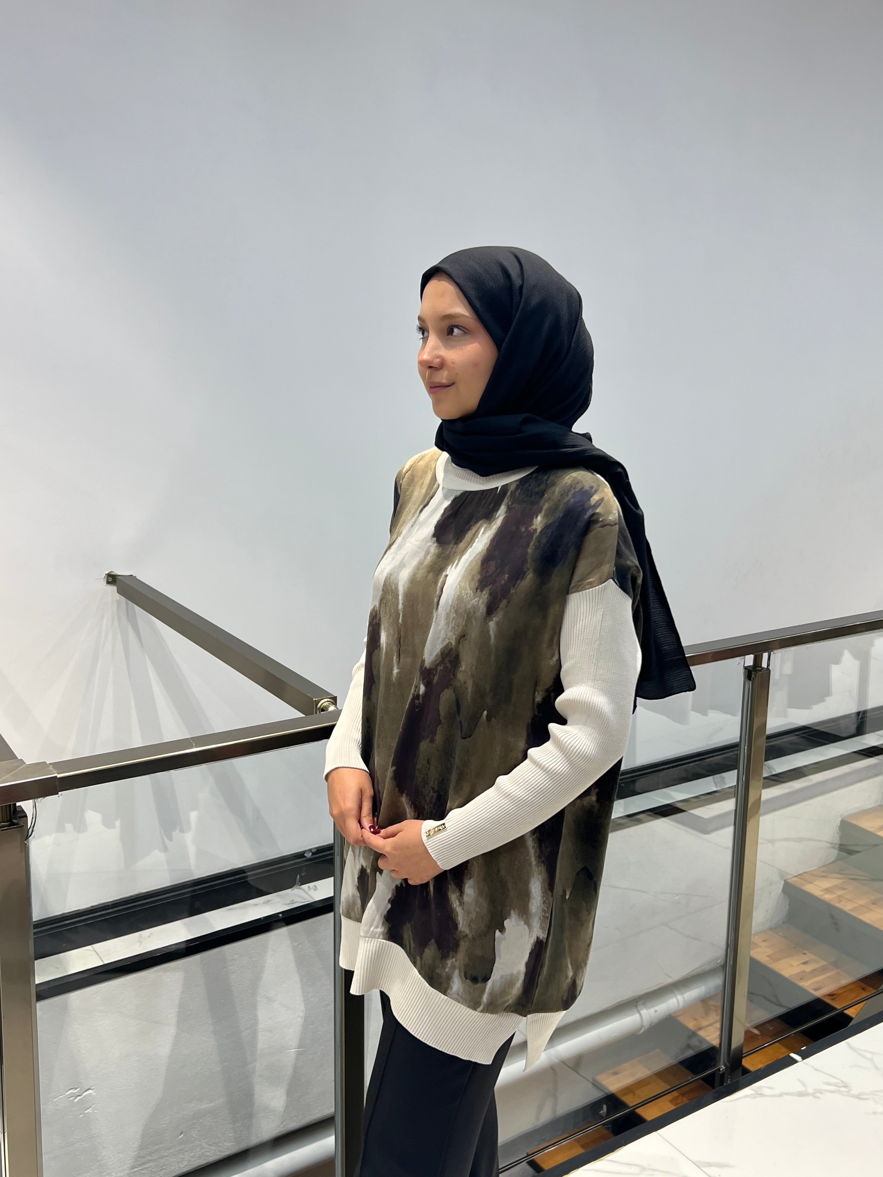 Triko Kollu Desenli Tunik