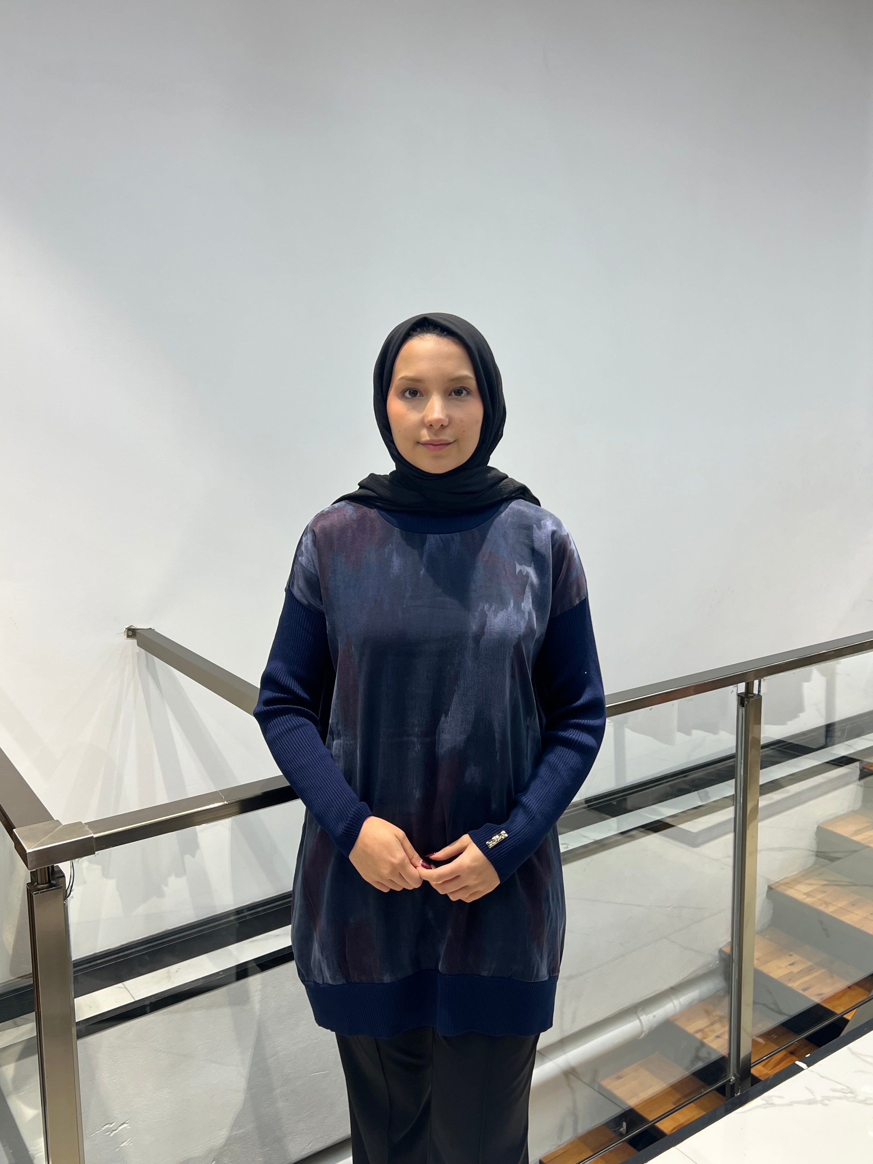 Triko Kollu Desenli Tunik