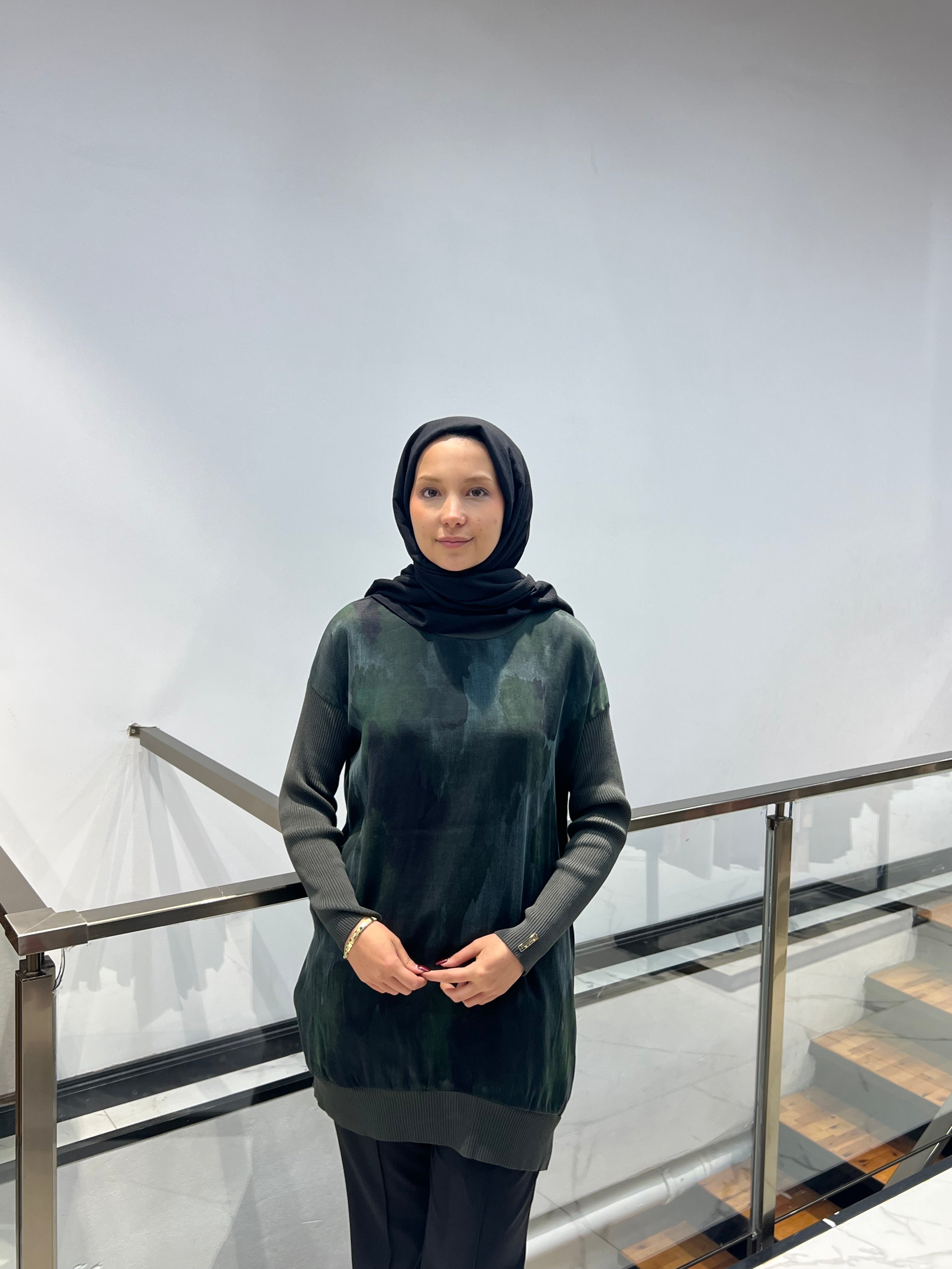 Triko Kollu Desenli Tunik