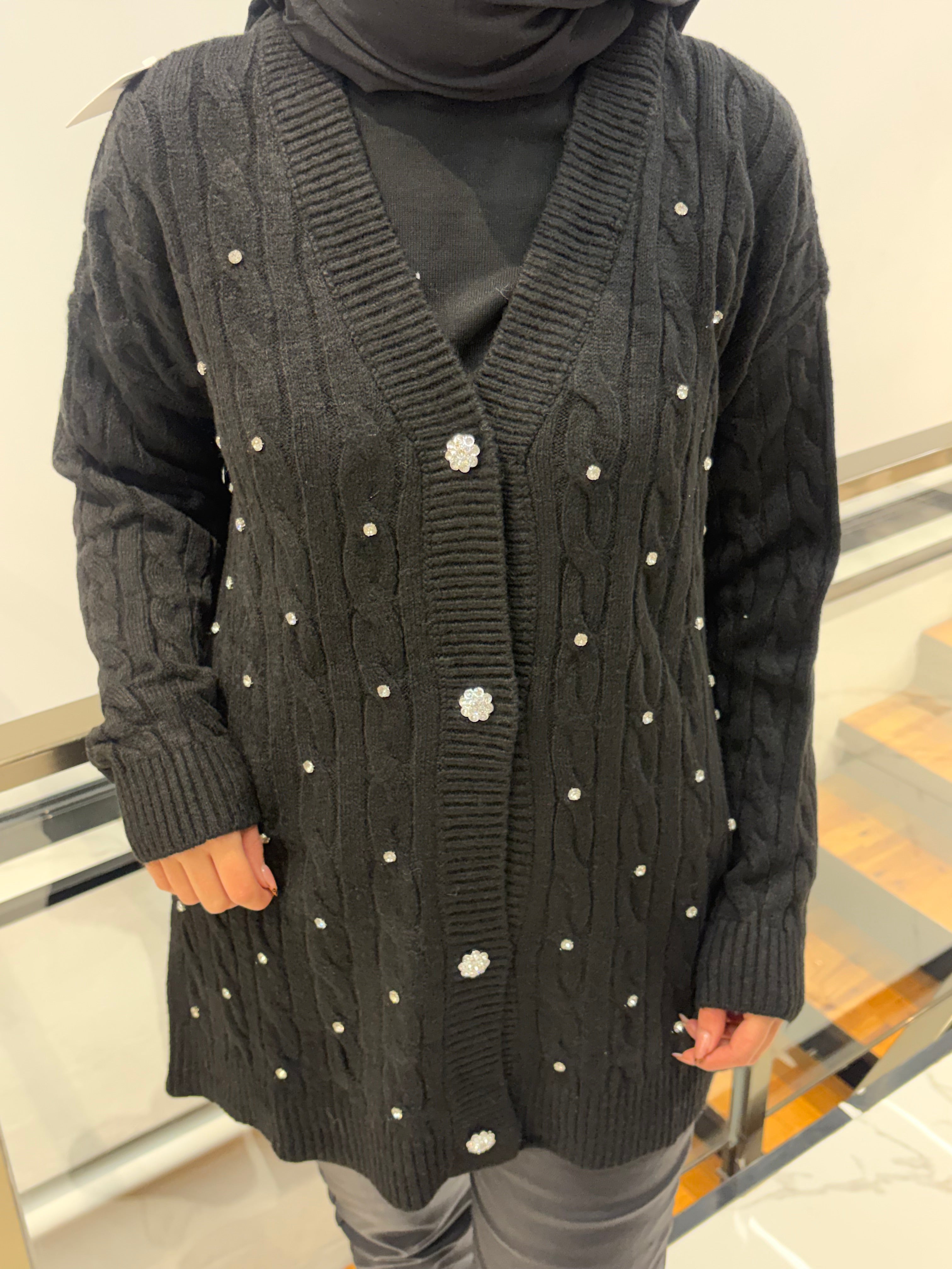 Saç Örgü Taşlı Hırka