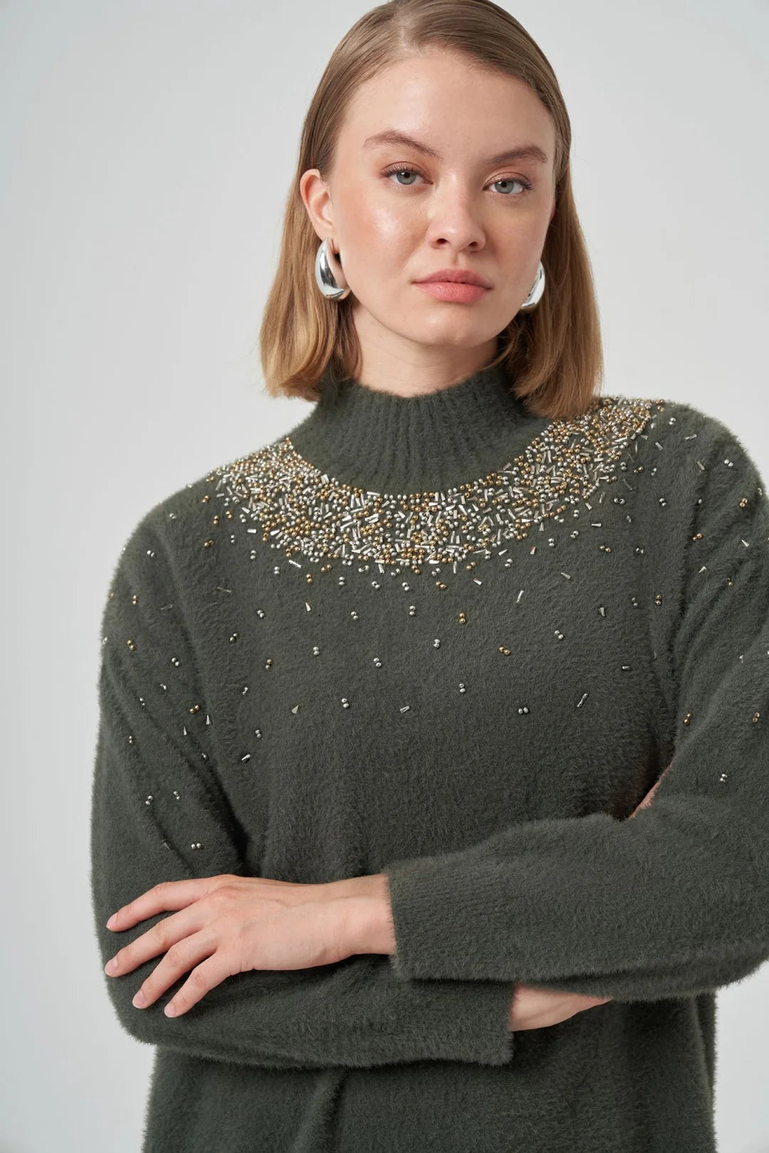 Nuss 7003 Taş Detaylı Angora Kazak