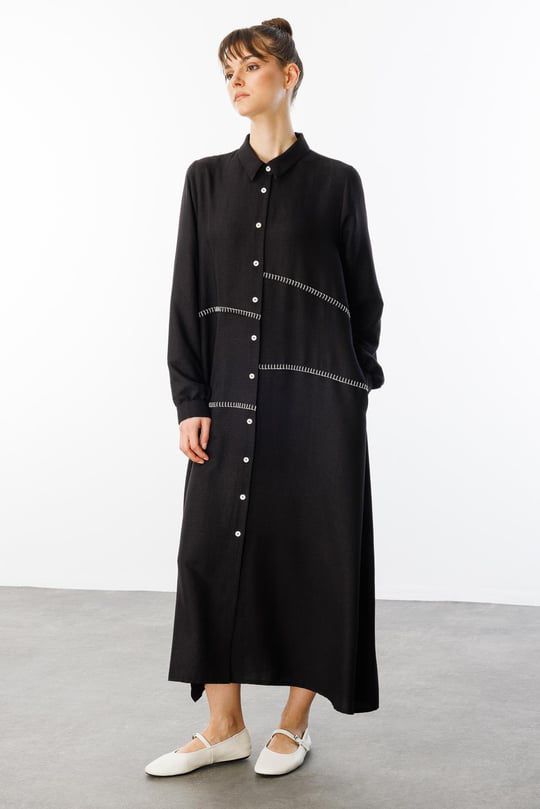 Micca Dikiş Detaylı İpekçe Kumaş Konforlu Kap Ferace