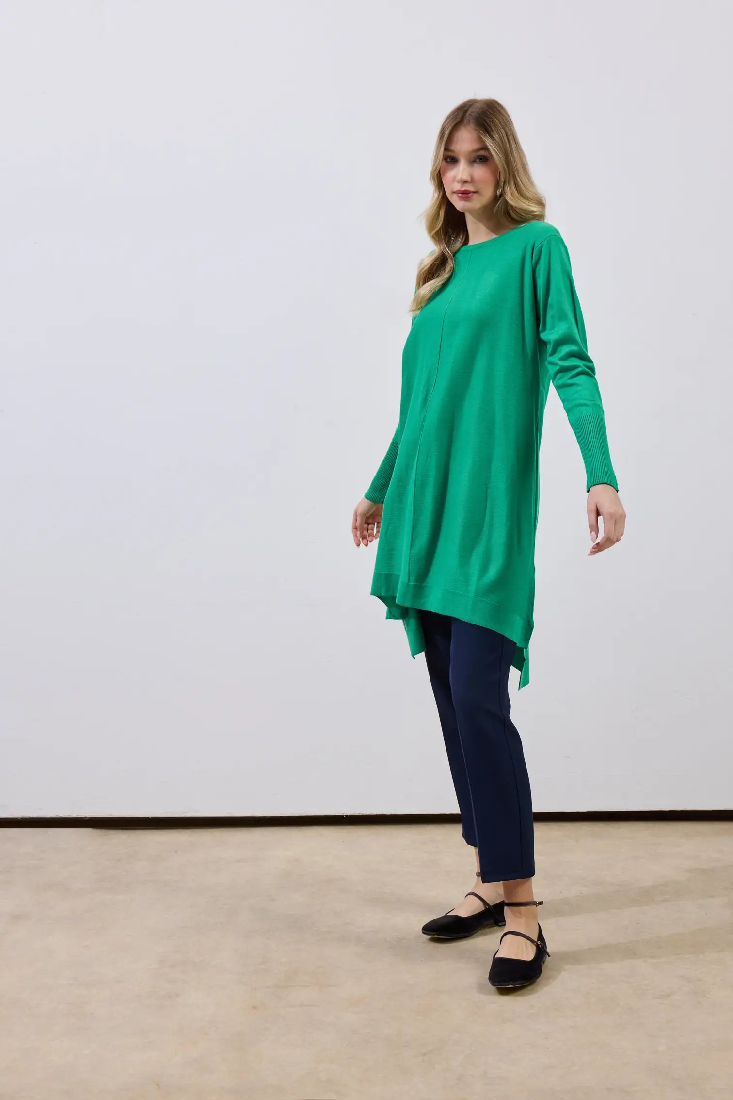 Ortadan Dikişli Merserize Tunik