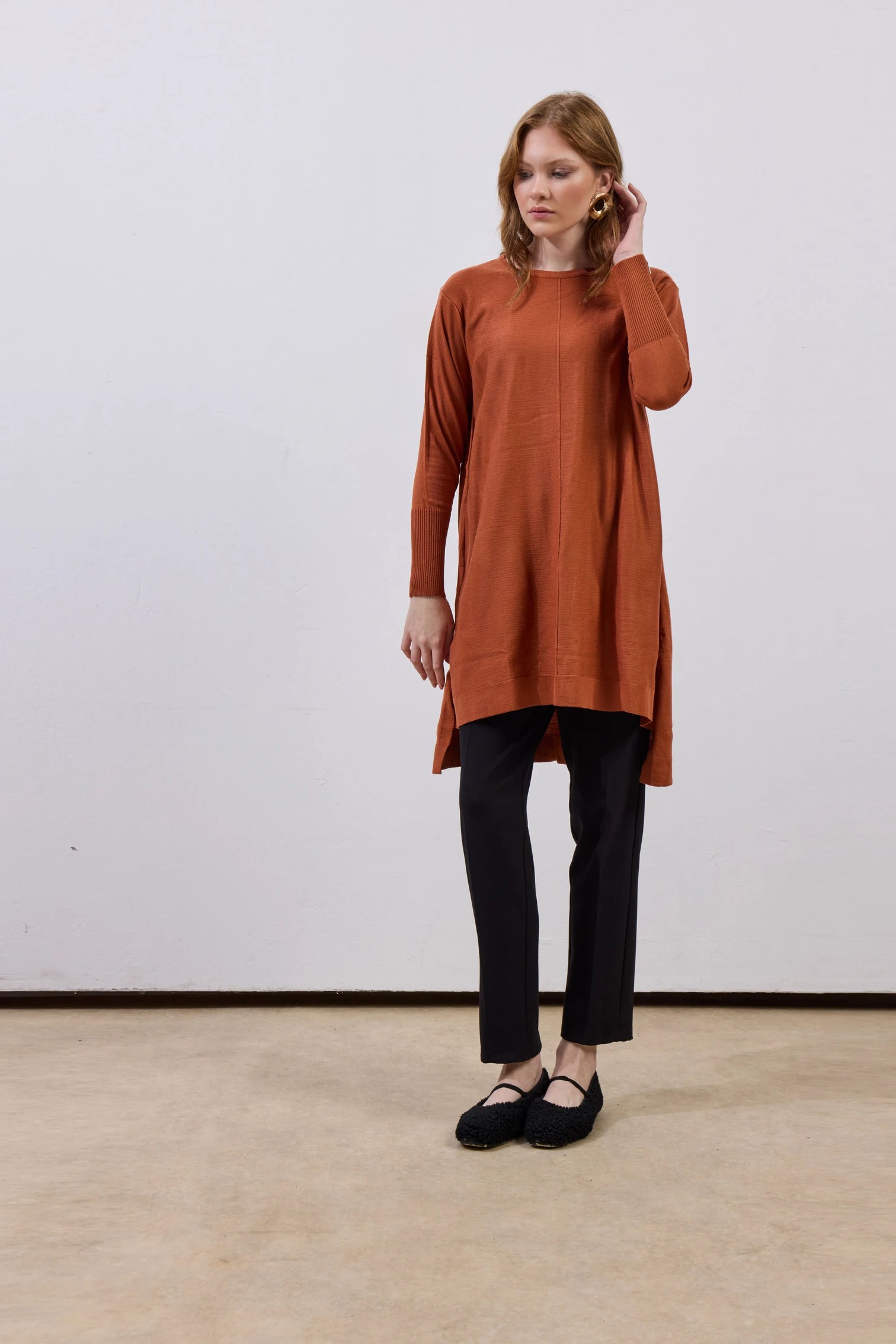 Ortadan Dikişli Merserize Tunik