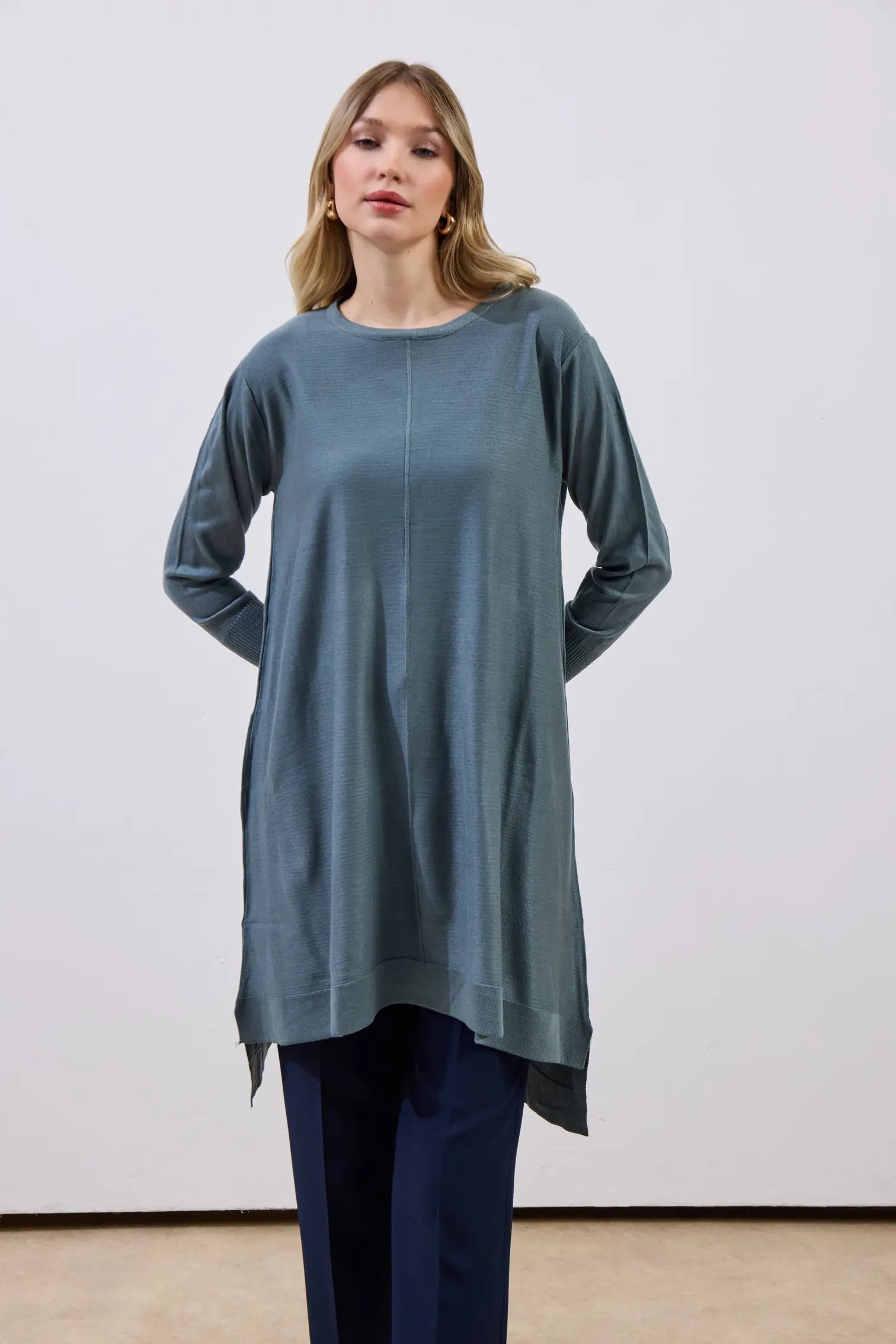 Ortadan Dikişli Merserize Tunik