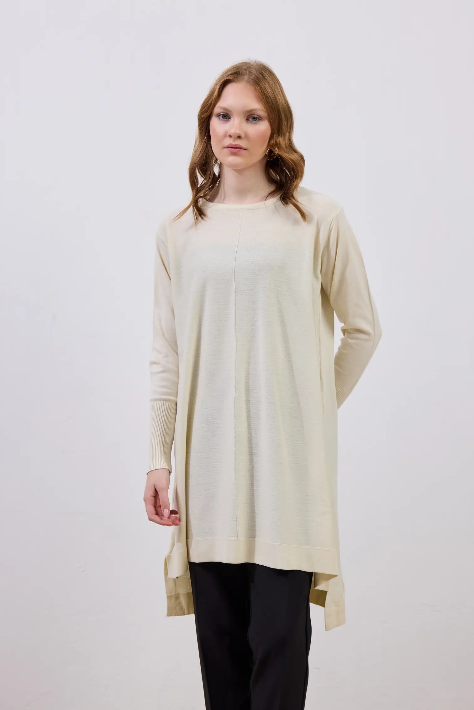 Ortadan Dikişli Merserize Tunik