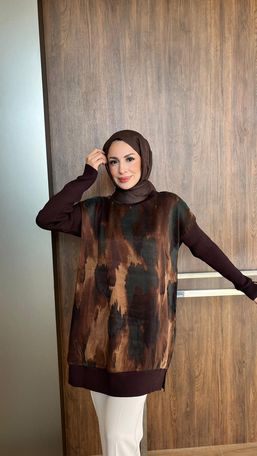 Triko Kollu Desenli Tunik