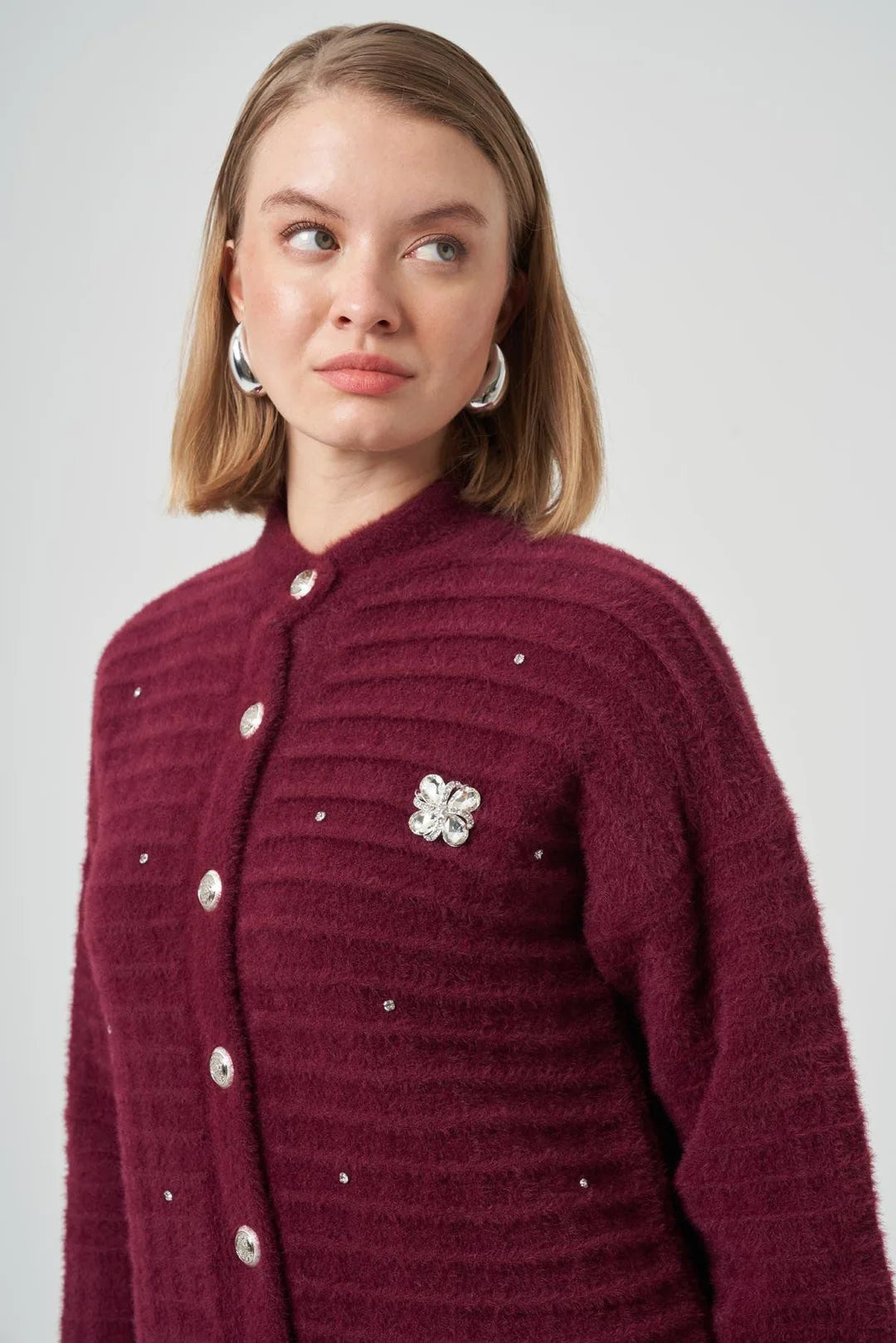 Nuss 7010 Serpme Taş İşlemeli Hırka