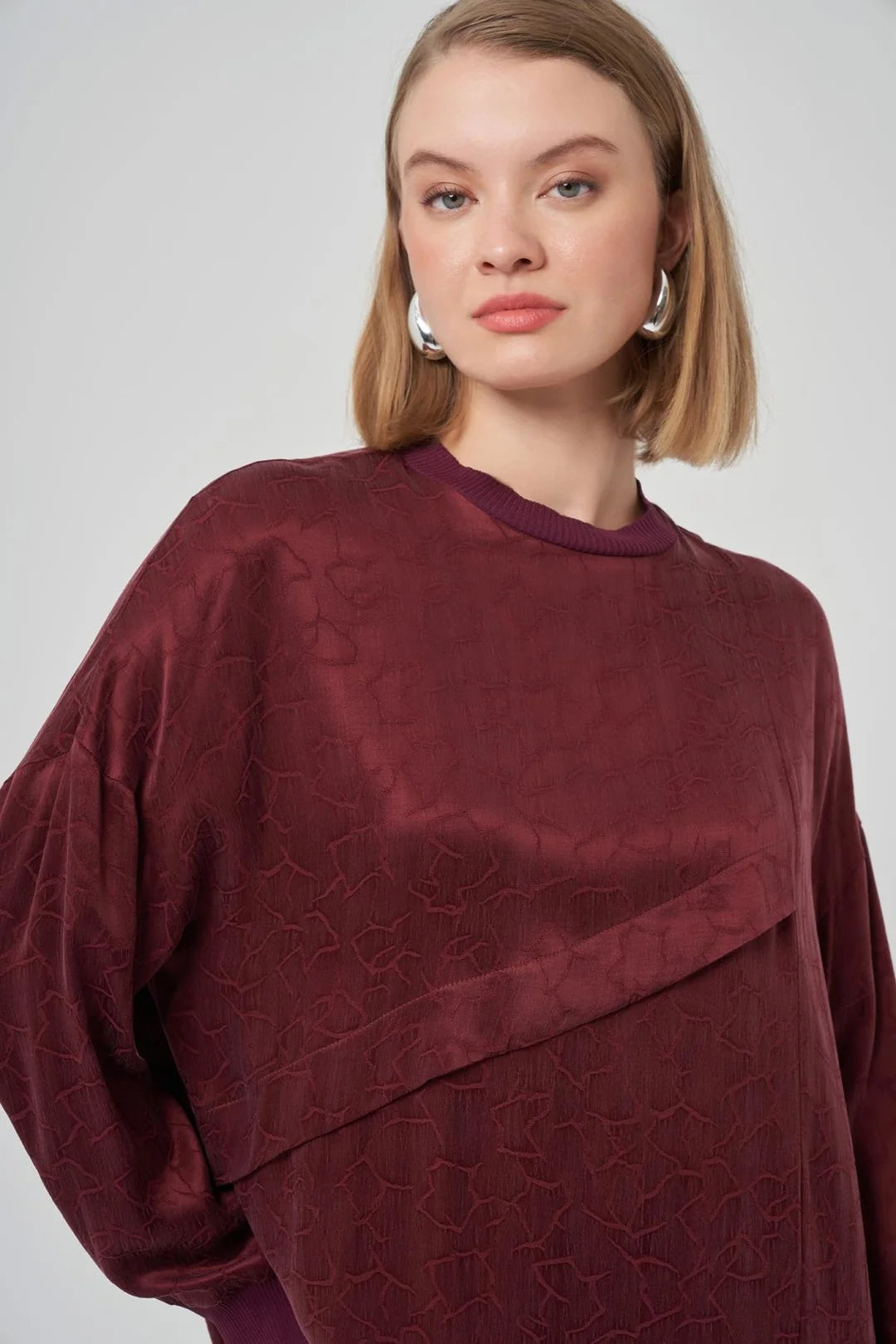 Nuss 3003 Çarpraz Biye Detay Jakarlı Tunik