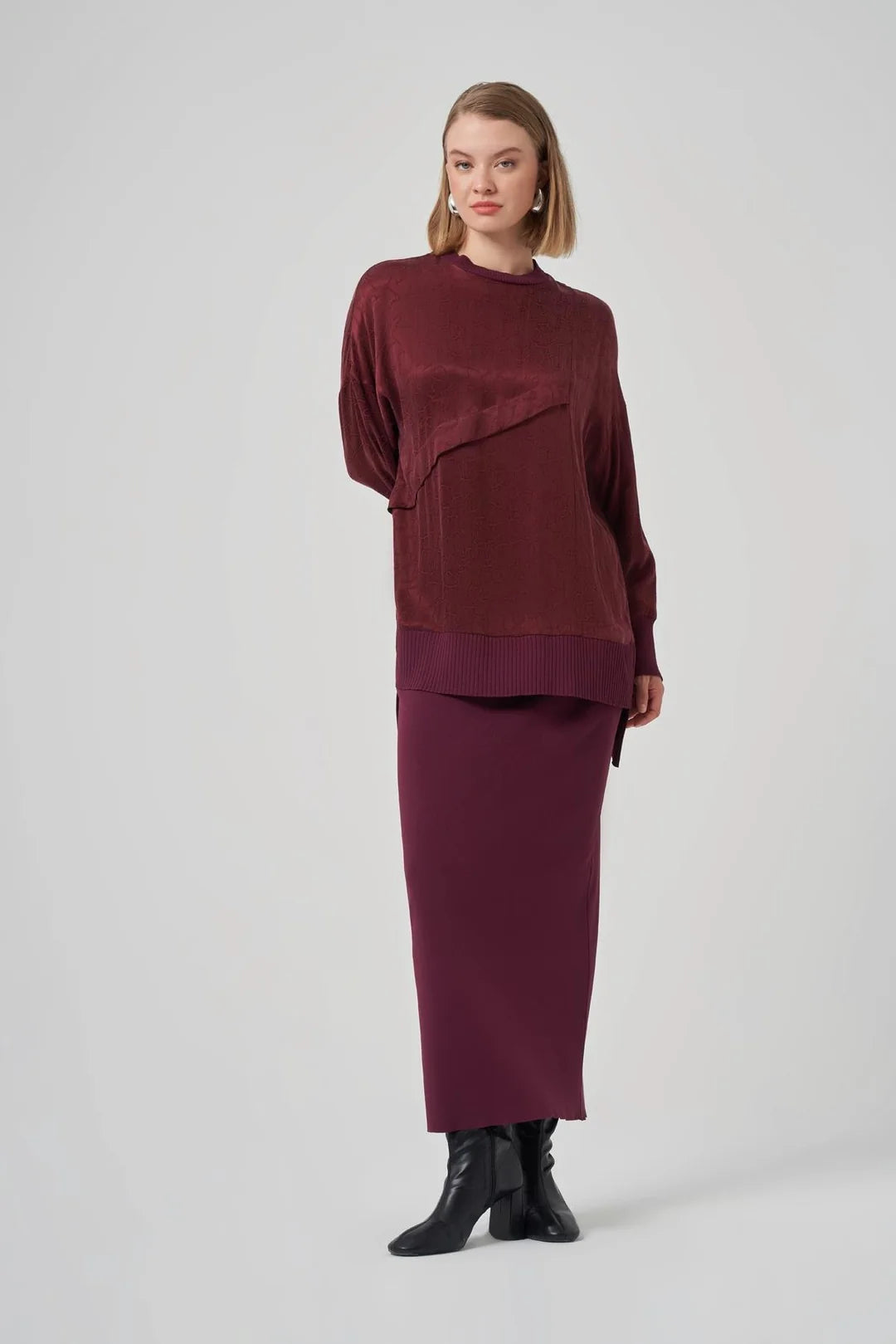 Nuss 3003 Çarpraz Biye Detay Jakarlı Tunik