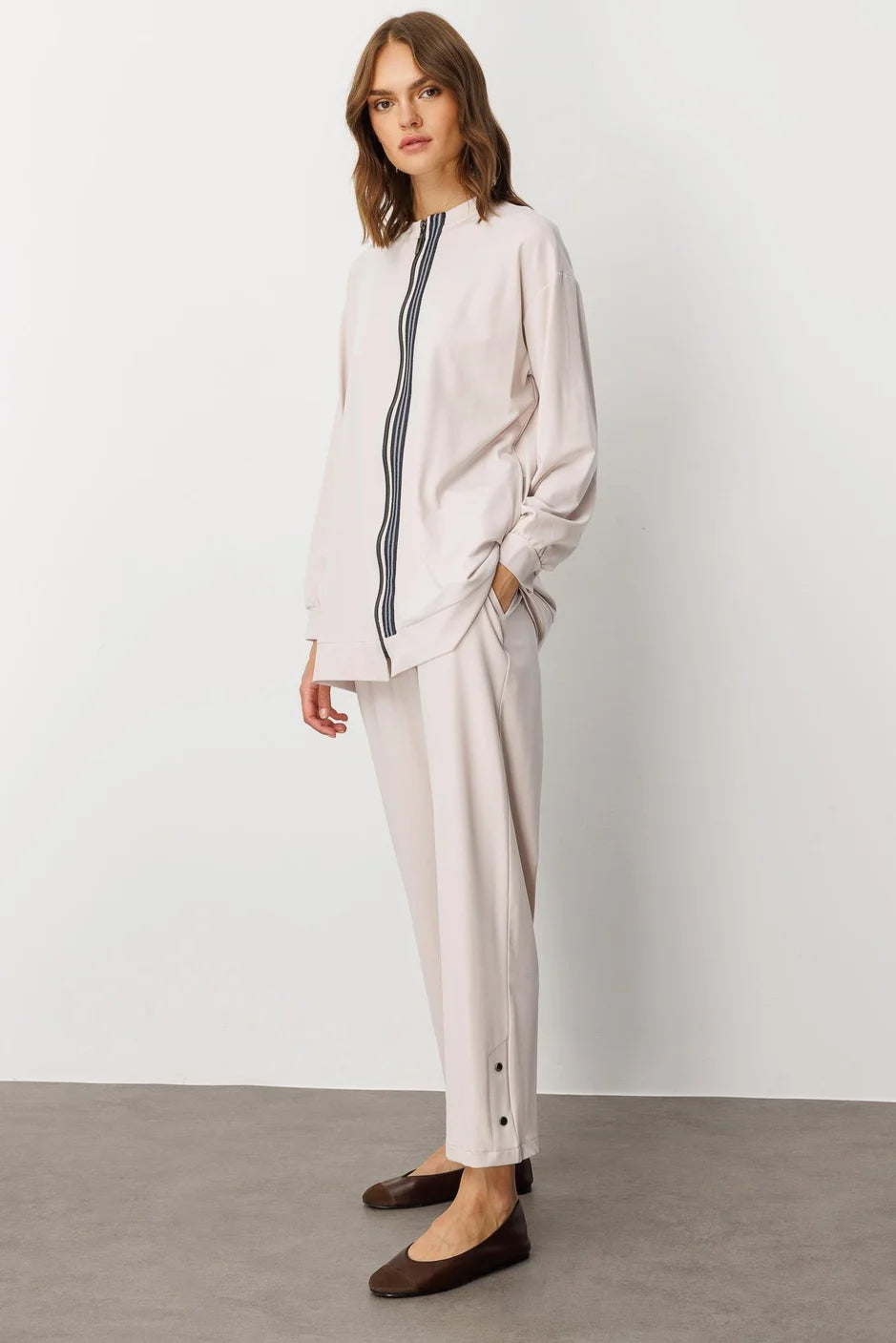 Micca Soft Örme Miccell (%55 doğal) İçerik Dokuma Ön Garni Pantalon Takım