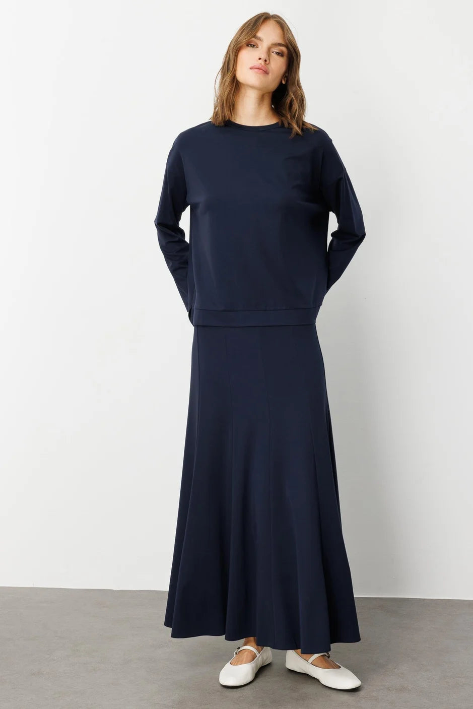 Micca Mybch Örme Ekstra Dökümlü Yumuşak Dokulu Parçalı Etek Kombinli Zamansız Takım