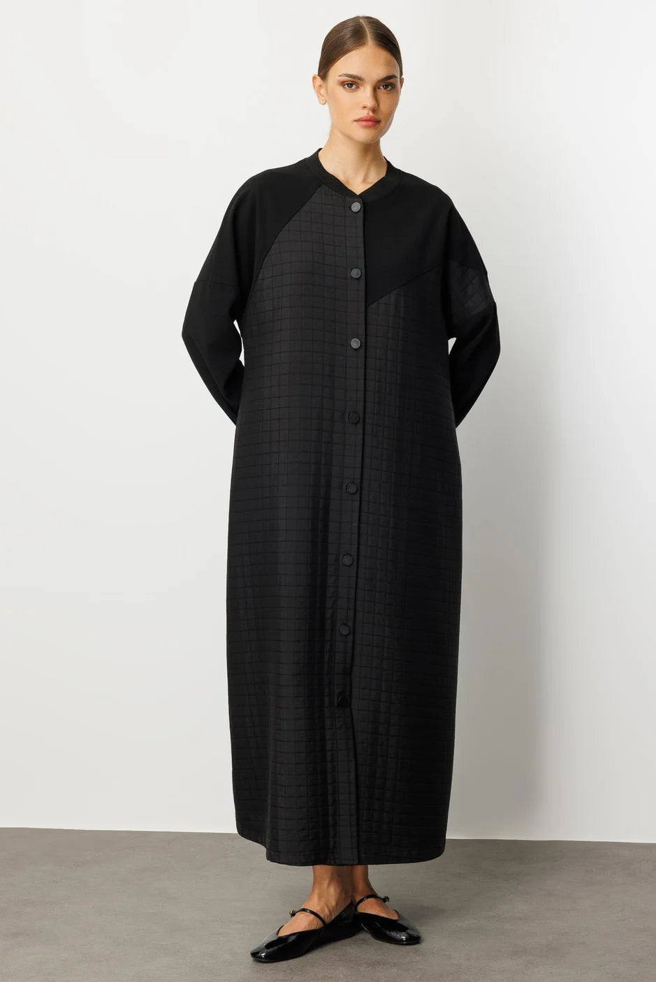 Micca Krep Doku Üst Beden ve Kare Kapitone Jakar Alt Beden Zamansız Mevsimlik Trench