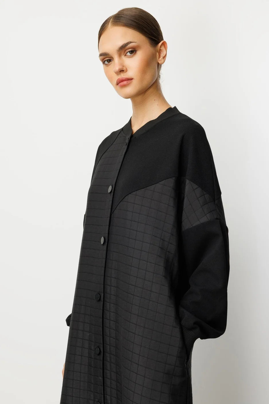 Micca Krep Doku Üst Beden ve Kare Kapitone Jakar Alt Beden Zamansız Mevsimlik Trench