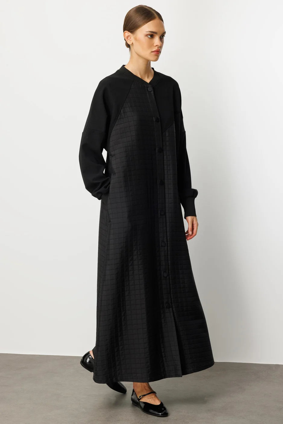 Micca Krep Doku Üst Beden ve Kare Kapitone Jakar Alt Beden Zamansız Mevsimlik Trench