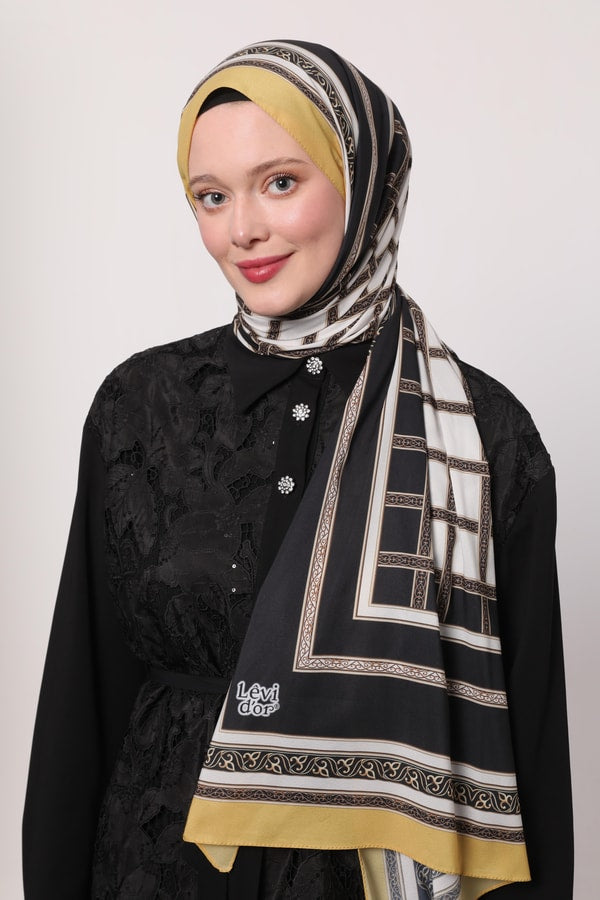 Levid'or Şeritli Varak Desen Love Şal