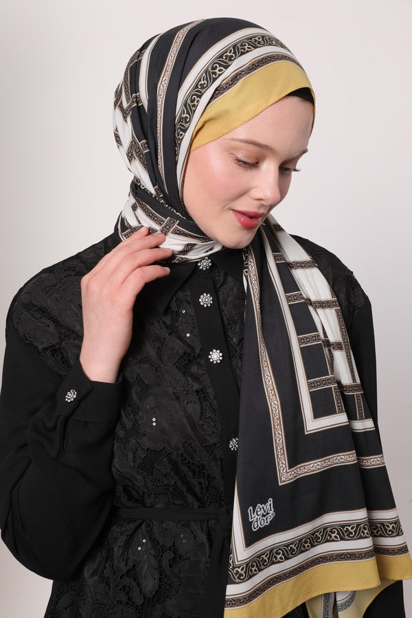 Levid'or Şeritli Varak Desen Love Şal