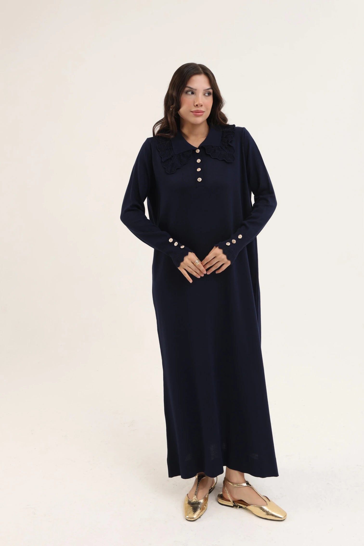 Dantel Yaka Merserize Elbise