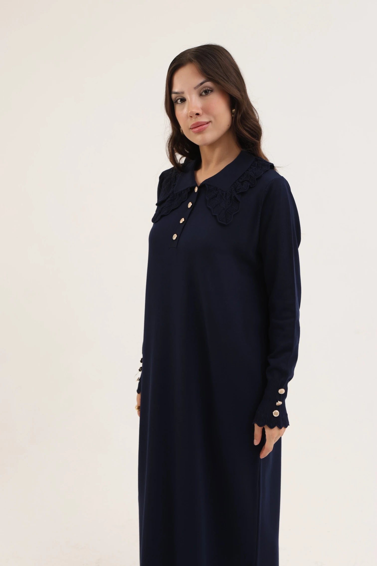 Dantel Yaka Merserize Elbise