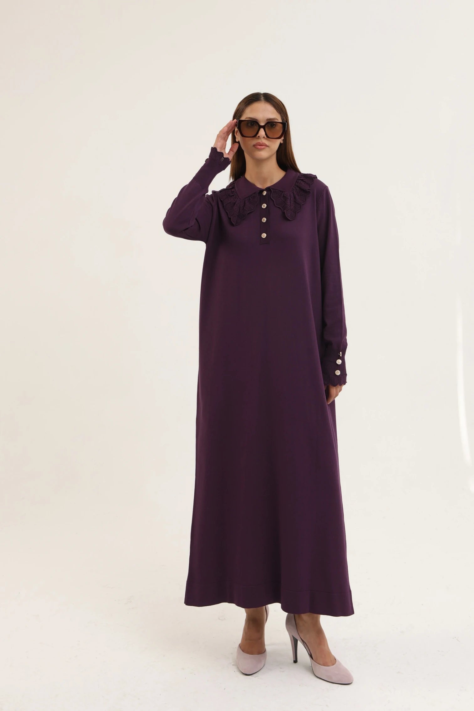 Dantel Yaka Merserize Elbise