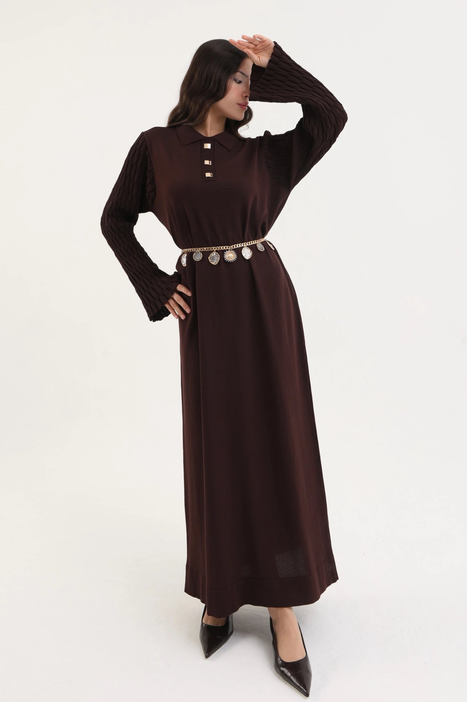 Örme Kol Polo Yaka Merserize Elbise