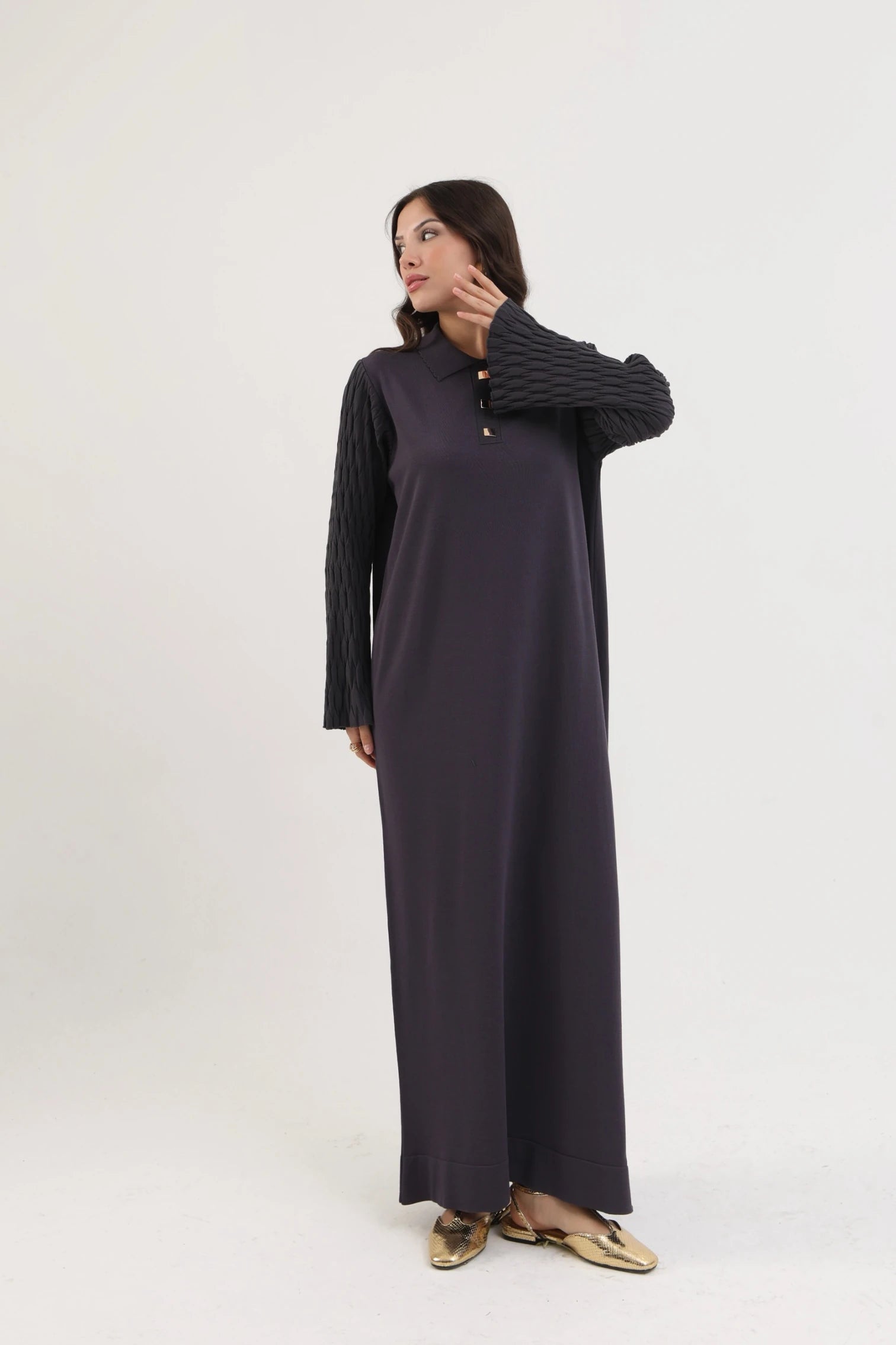 Örme Kol Polo Yaka Merserize Elbise