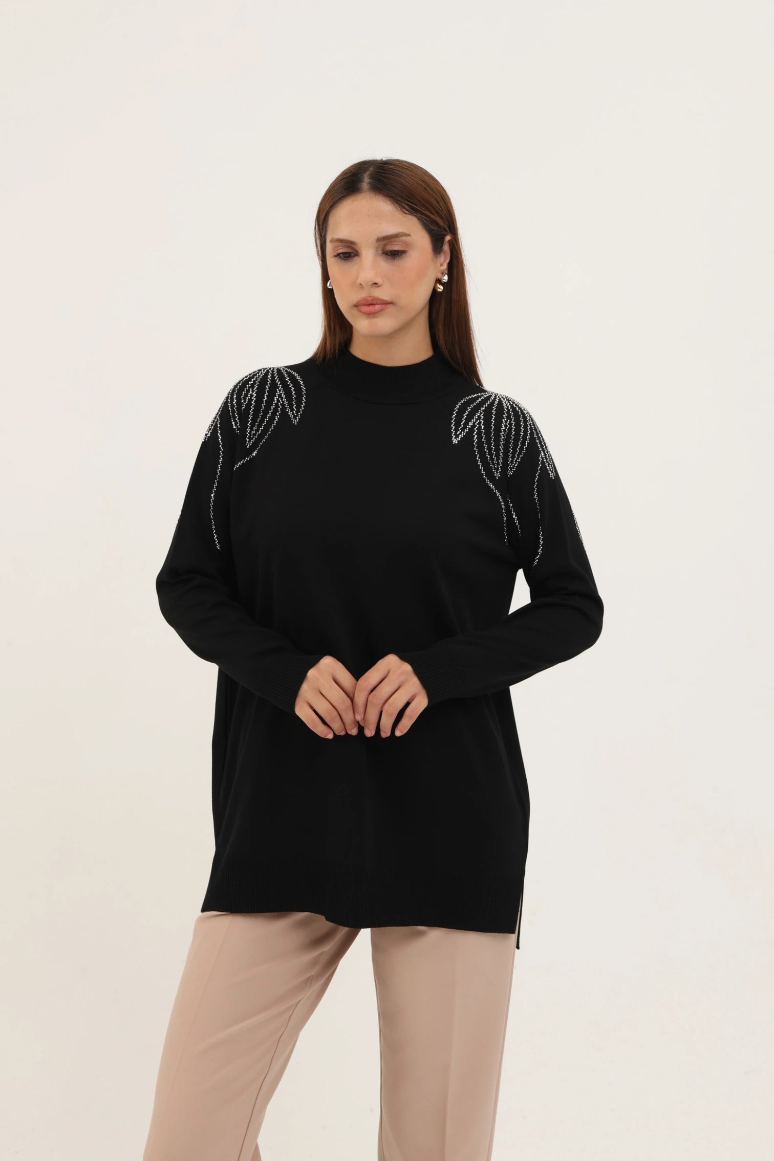 Taş Detaylı Merserize Tunik