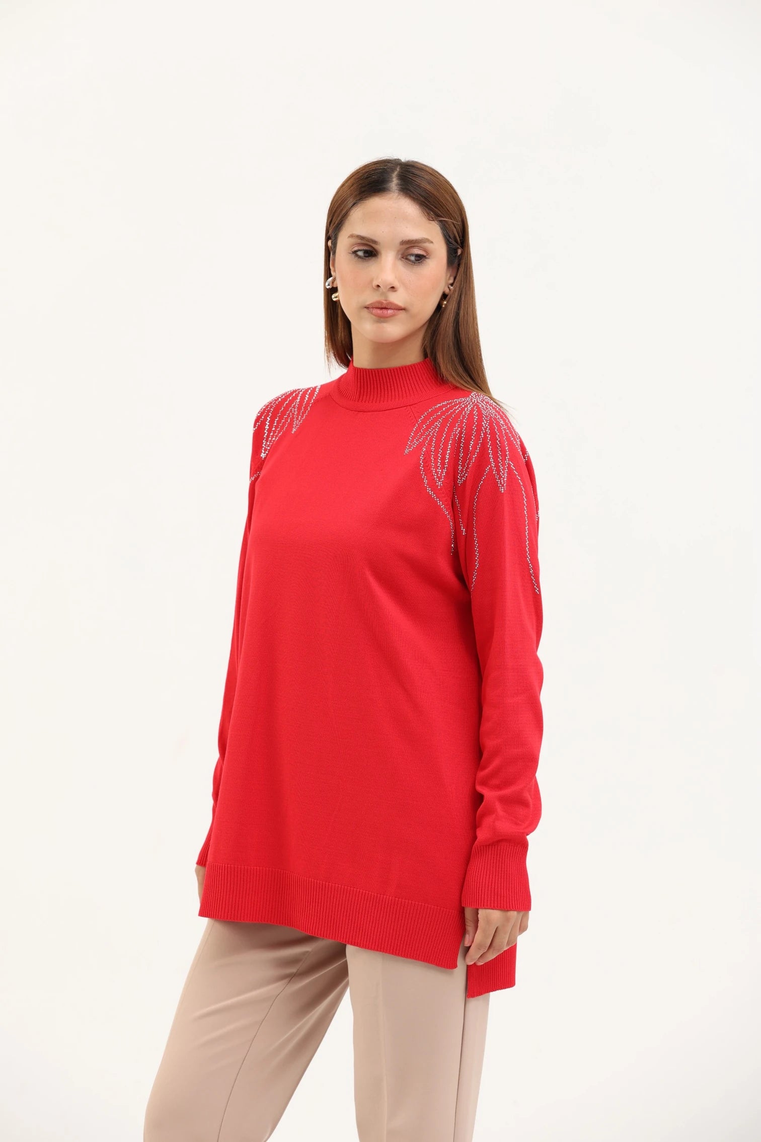 Taş Detaylı Merserize Tunik