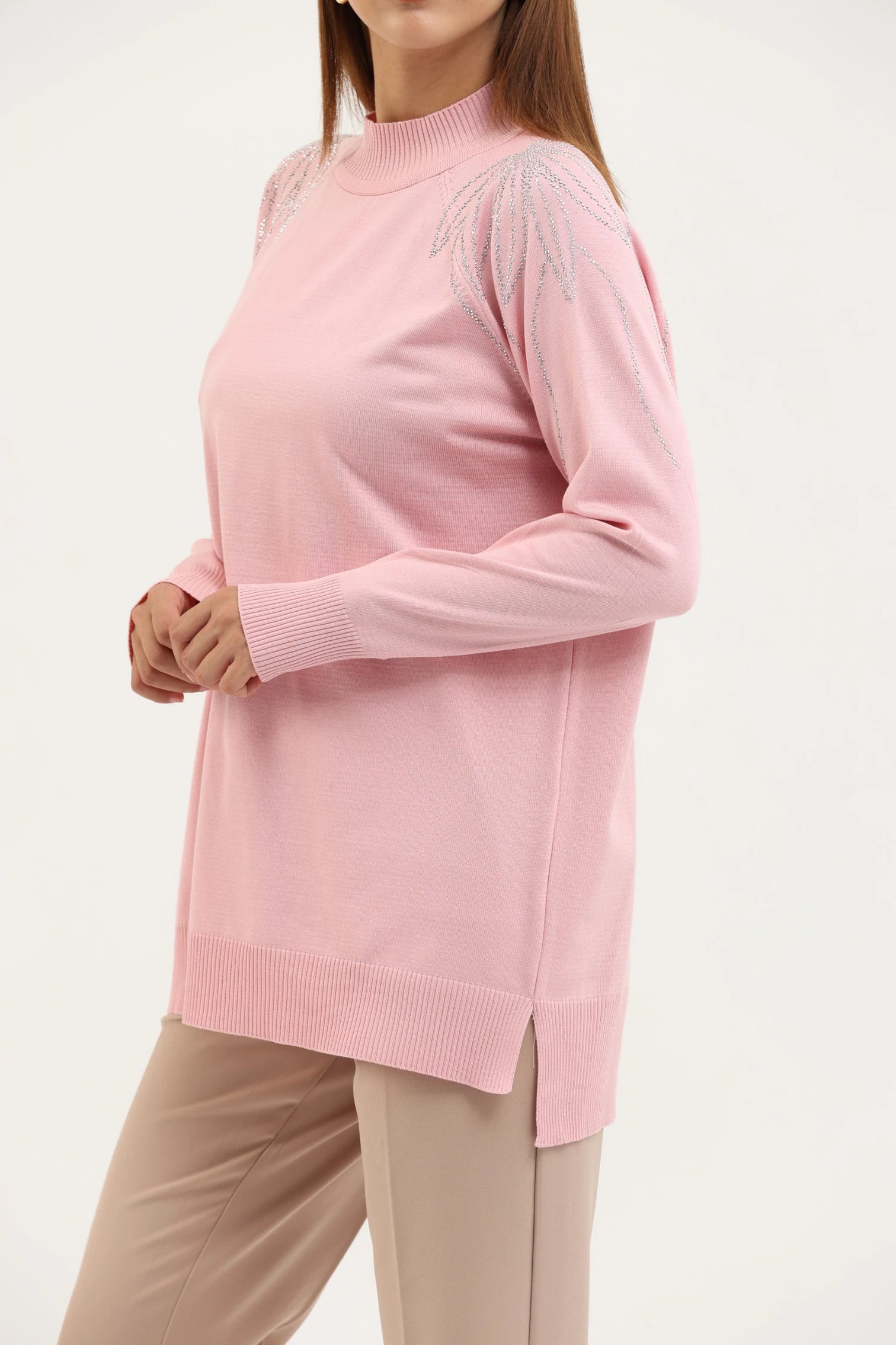 Taş Detaylı Merserize Tunik