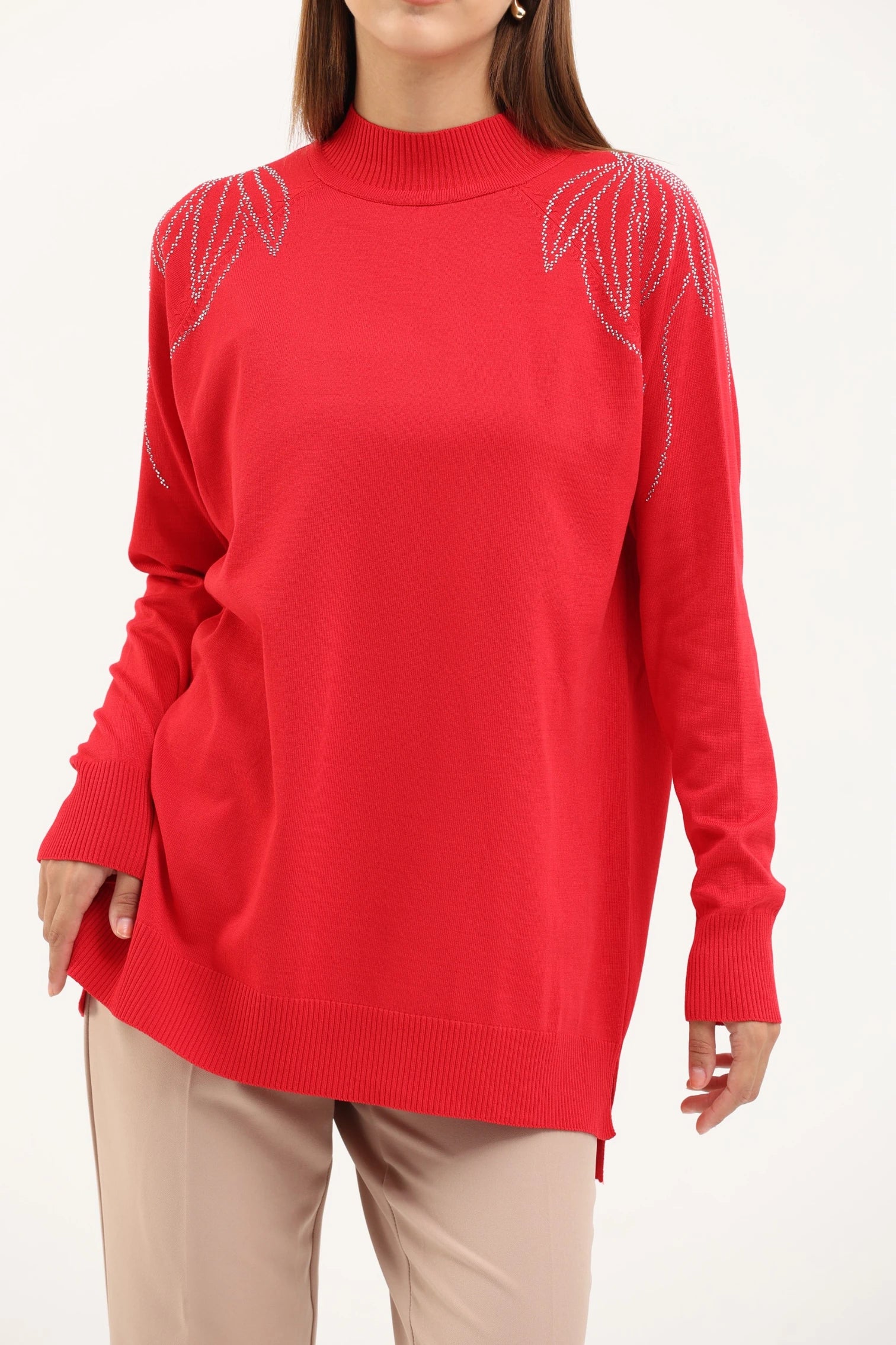 Taş Detaylı Merserize Tunik