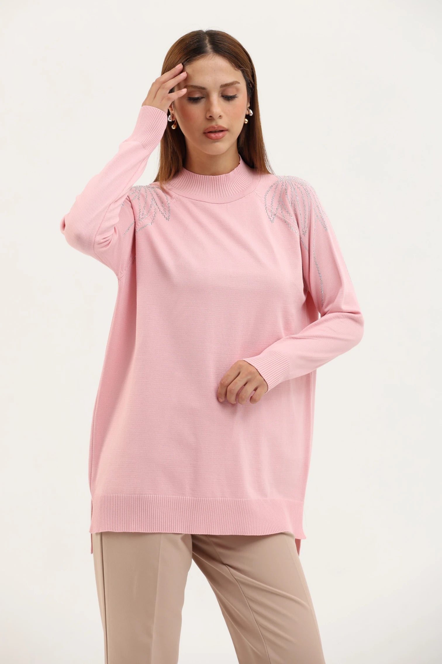 Taş Detaylı Merserize Tunik